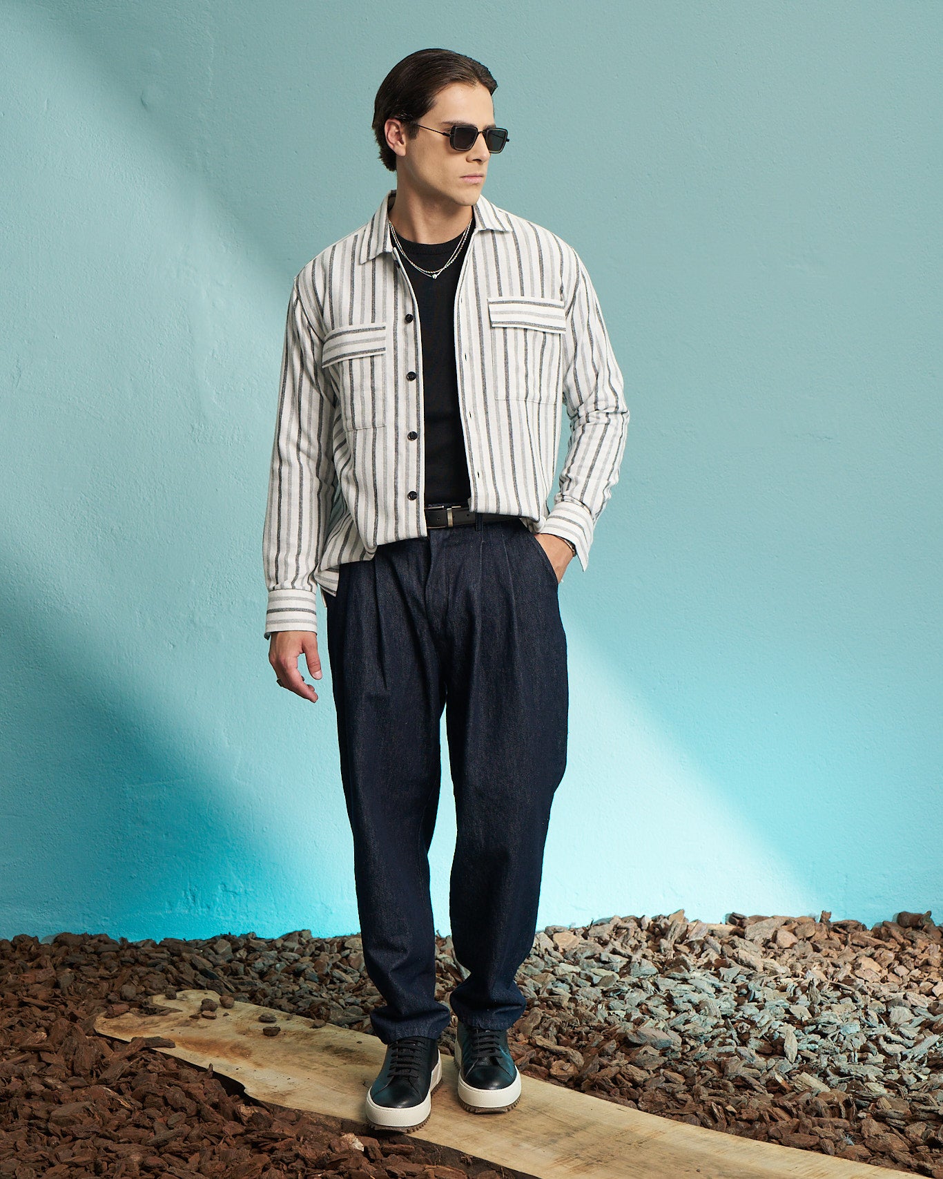 Grey Striped Utility Overshirt