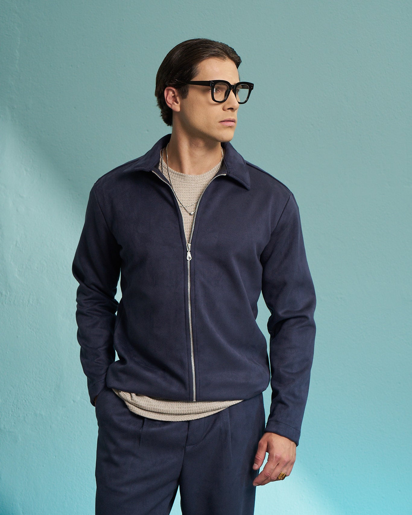 Blue Suede Zip Overshirt