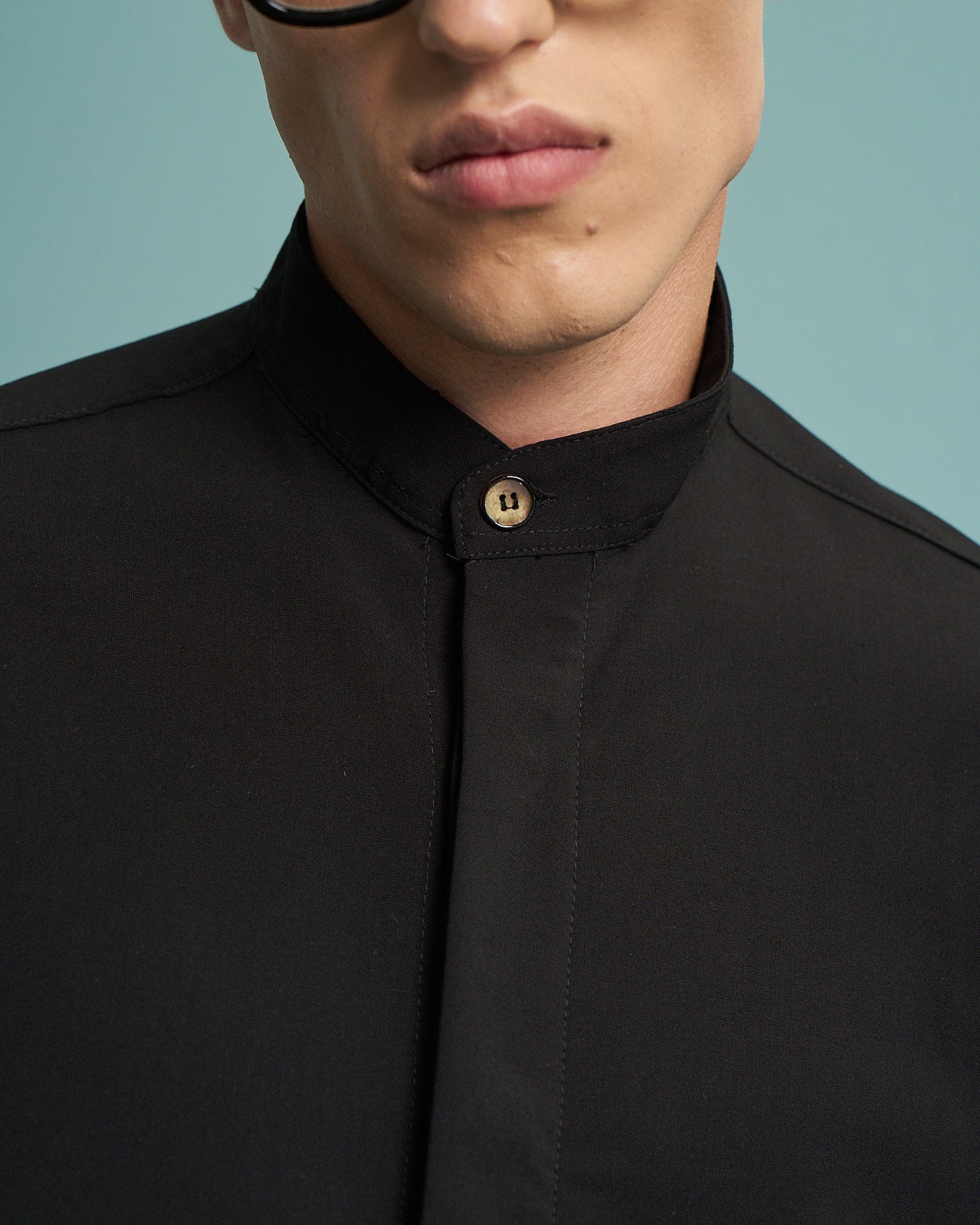Black Grandad Collar Shirt