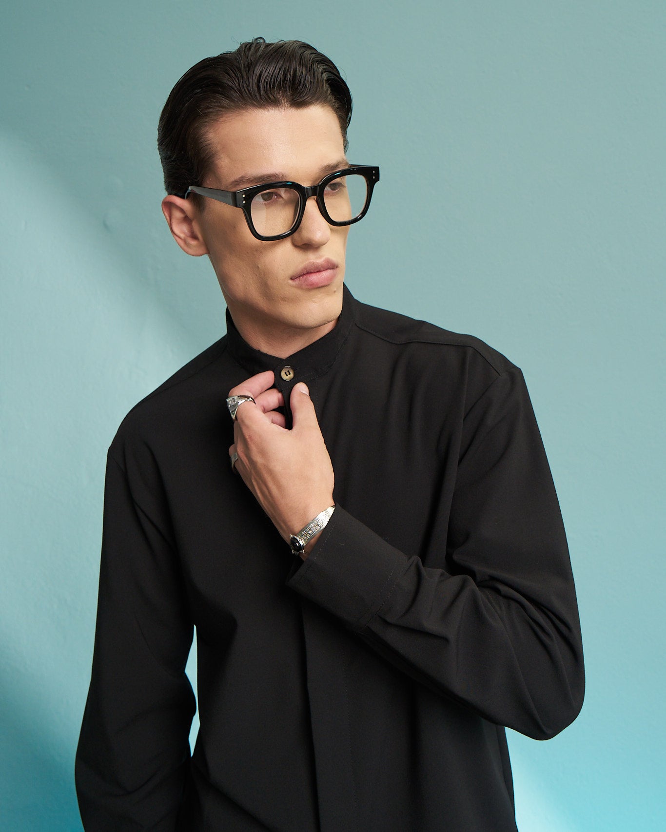 Black Grandad Collar Shirt