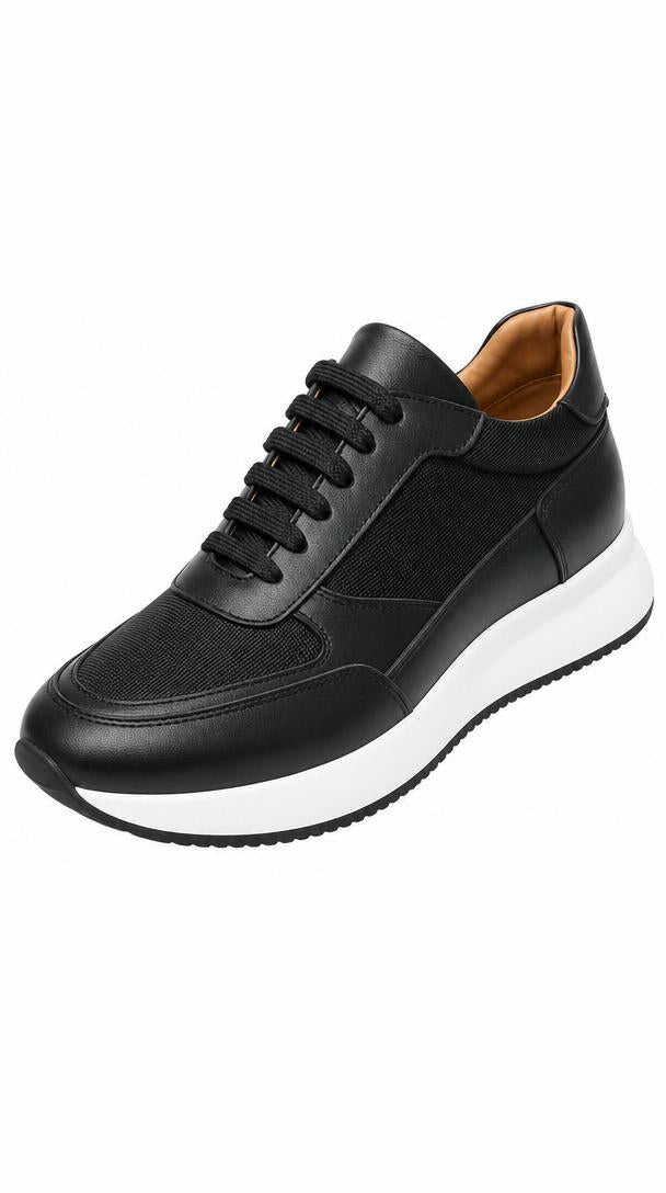 Leather & Knit Runner Sneaker - Black