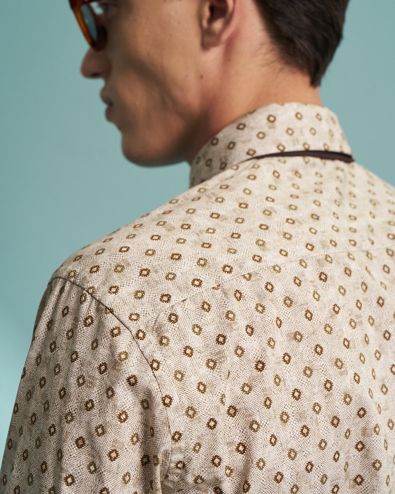 Beige Geometric Print Stretch Shirt