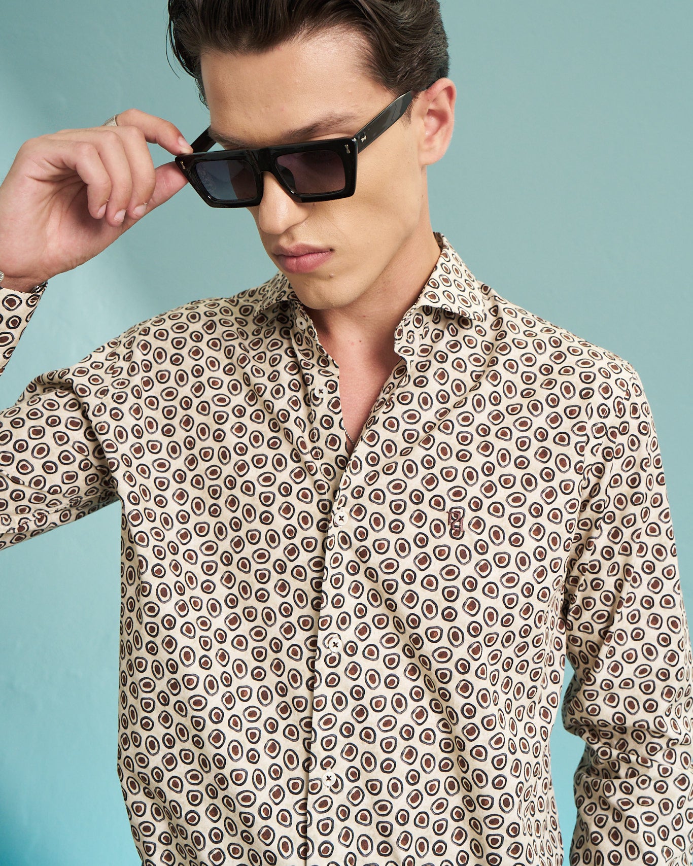 Ivory Abstract Circle Print Stretch Shirt