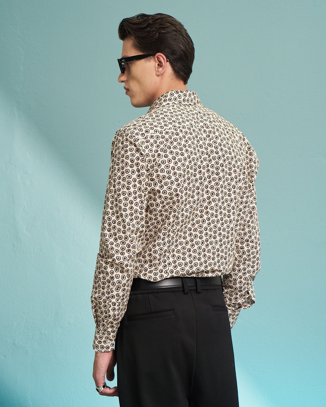 Ivory Abstract Circle Print Stretch Shirt