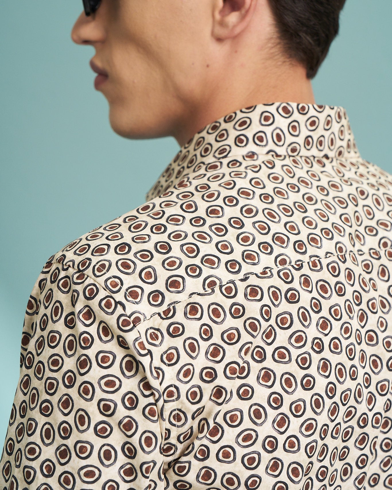 Ivory Abstract Circle Print Stretch Shirt