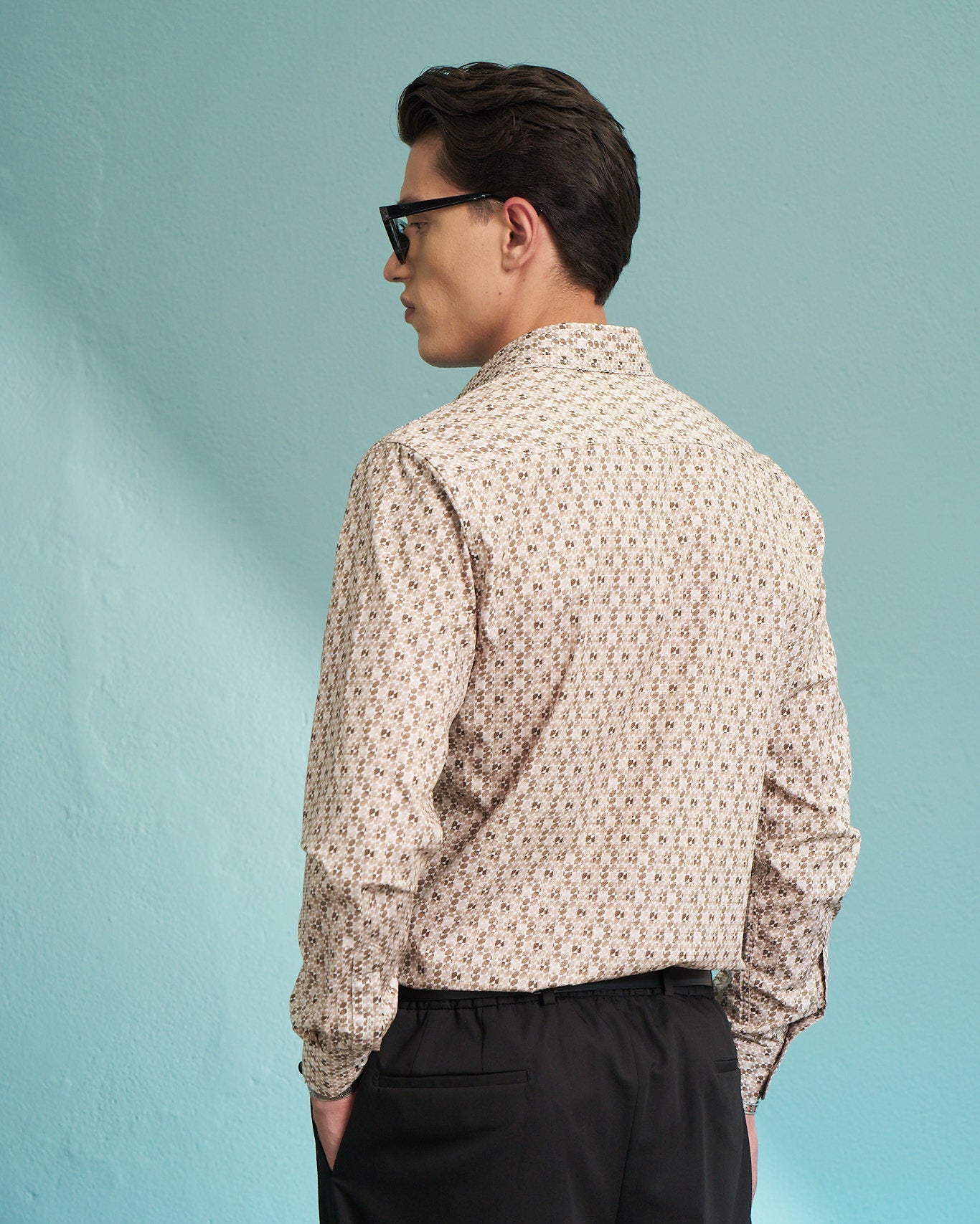 Beige Mosaic Print Stretch Shirt