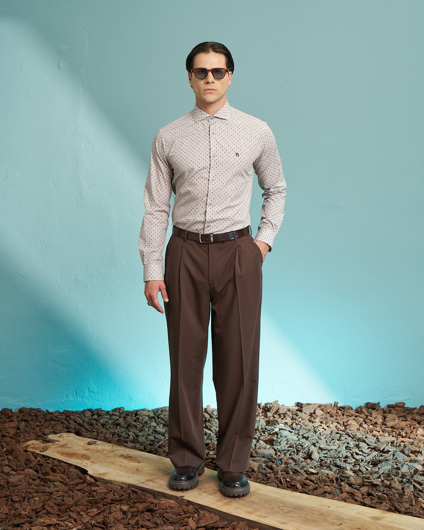 Ivory Micro Dot Stretch Shirt