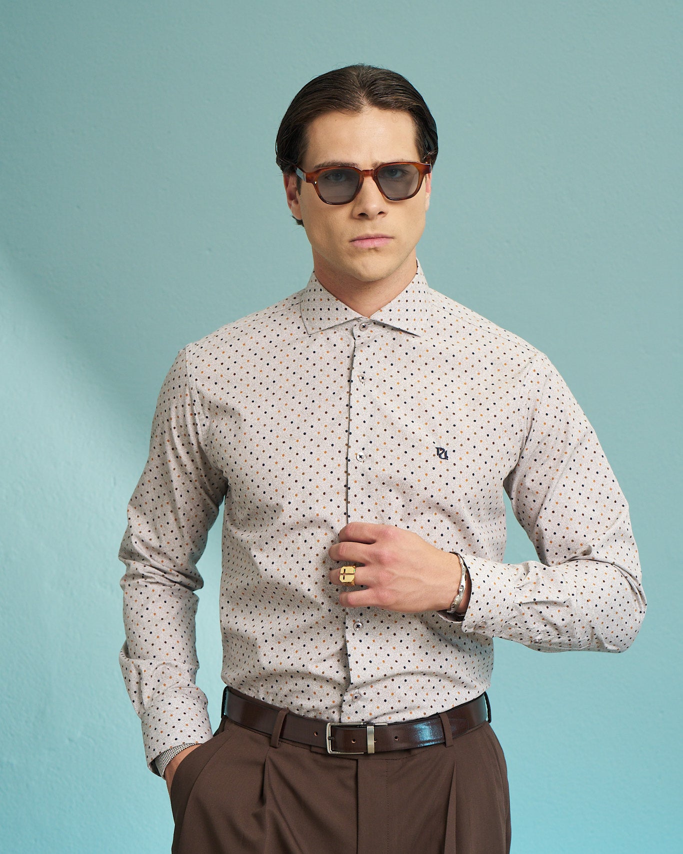 Ivory Micro Dot Stretch Shirt