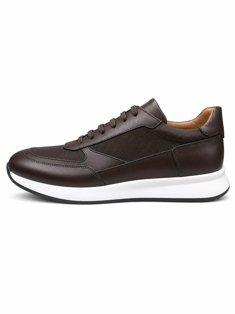 Leather & Knit Runner Sneaker - Dark Brown