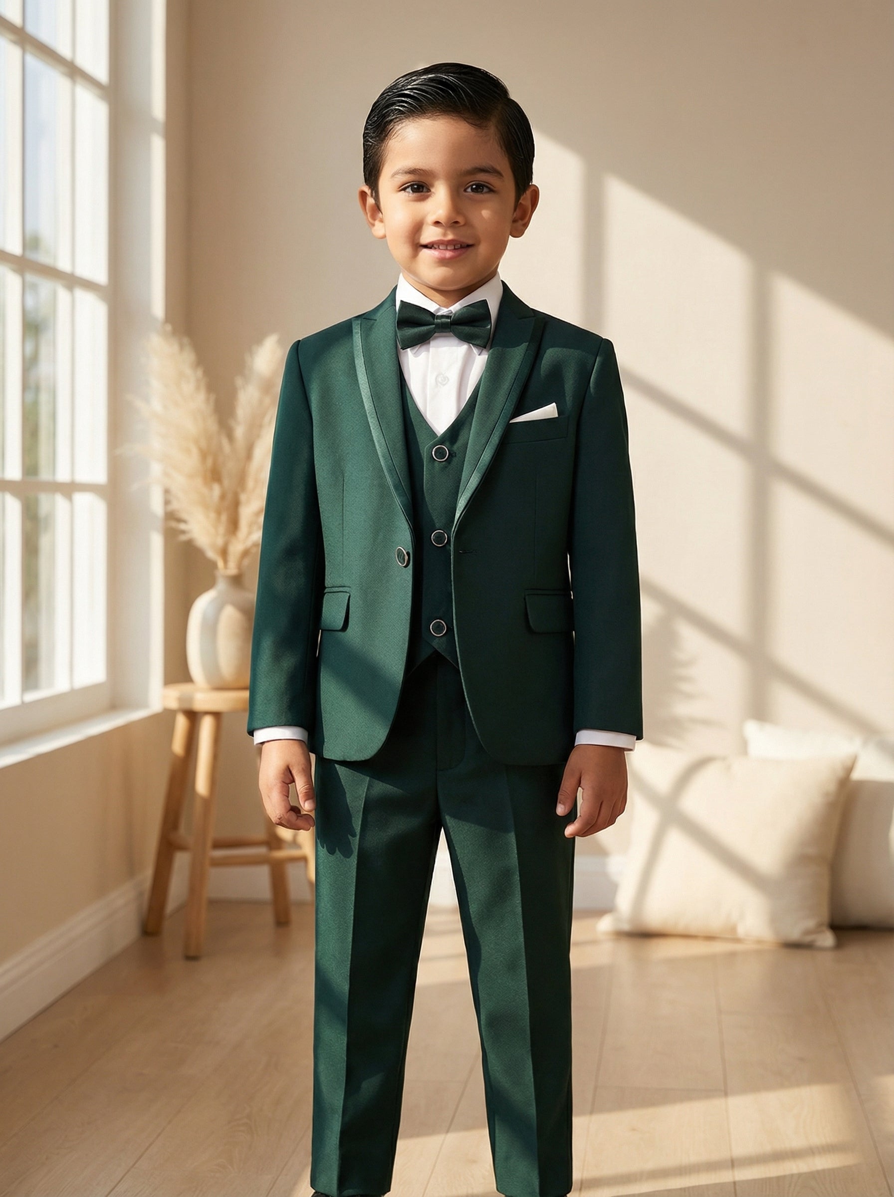 Boys’ 5-Piece Formal Suit – Dark Green (Ages 1–10)