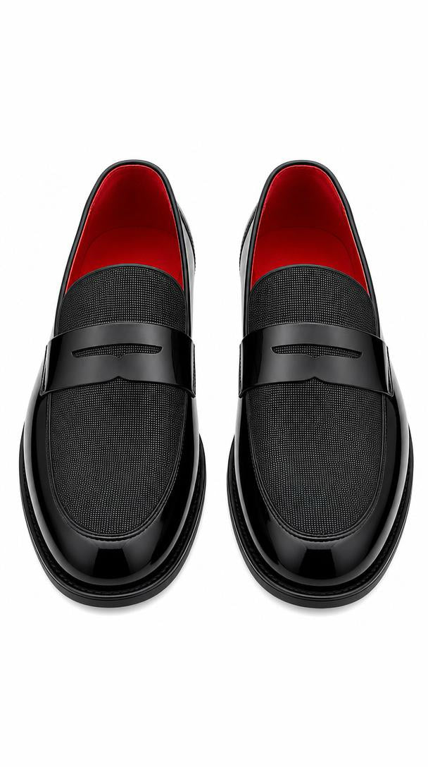 Patent Leather Penny Loafer - Black Mesh