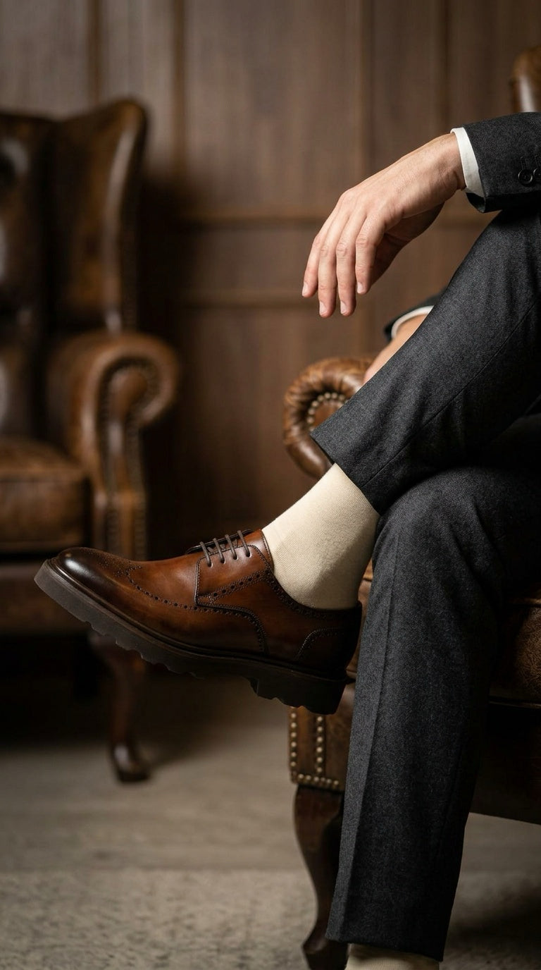 Leather Wingtip Derby Shoe - Cognac