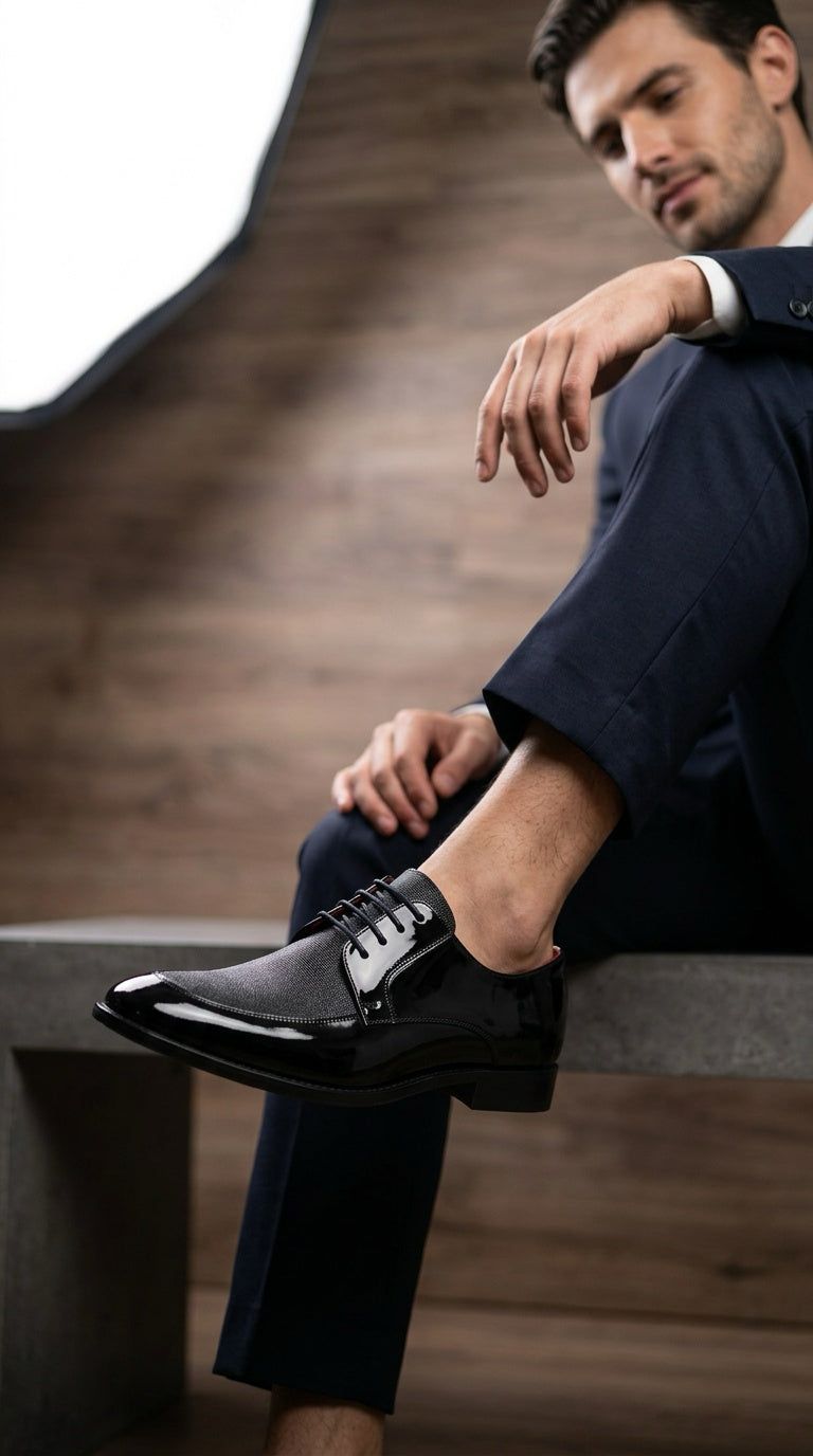 Patent Leather Derby - Black Mesh