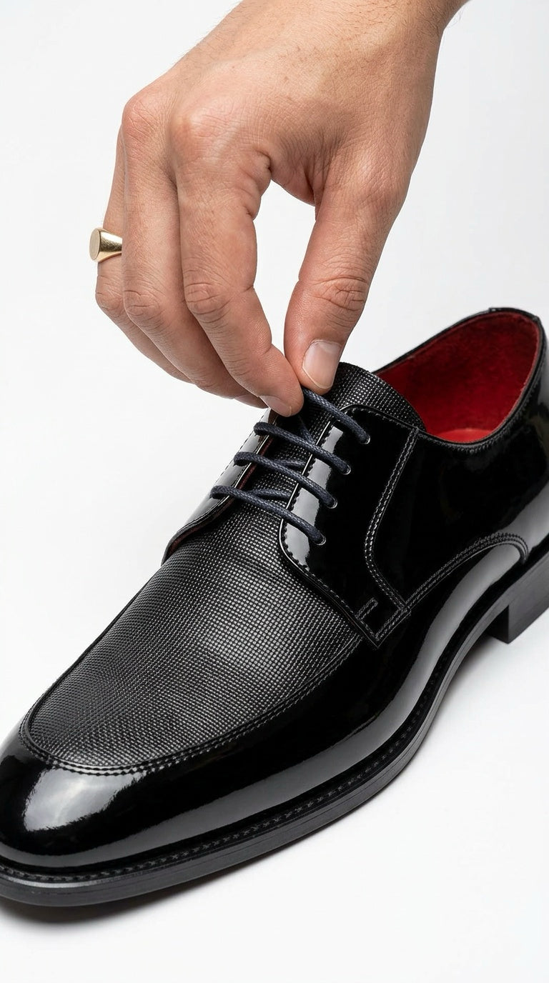 Patent Leather Derby - Black Mesh