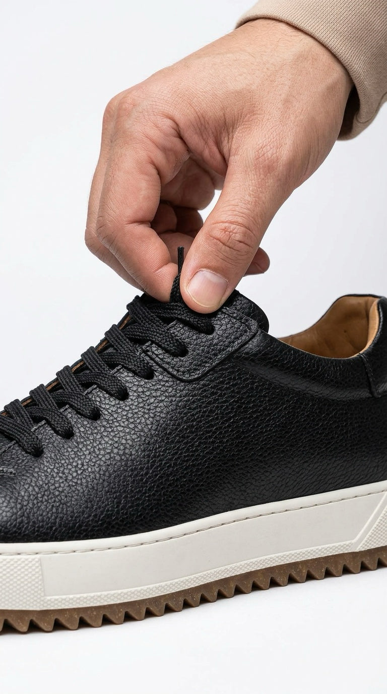 Leather Court Sneaker - Black