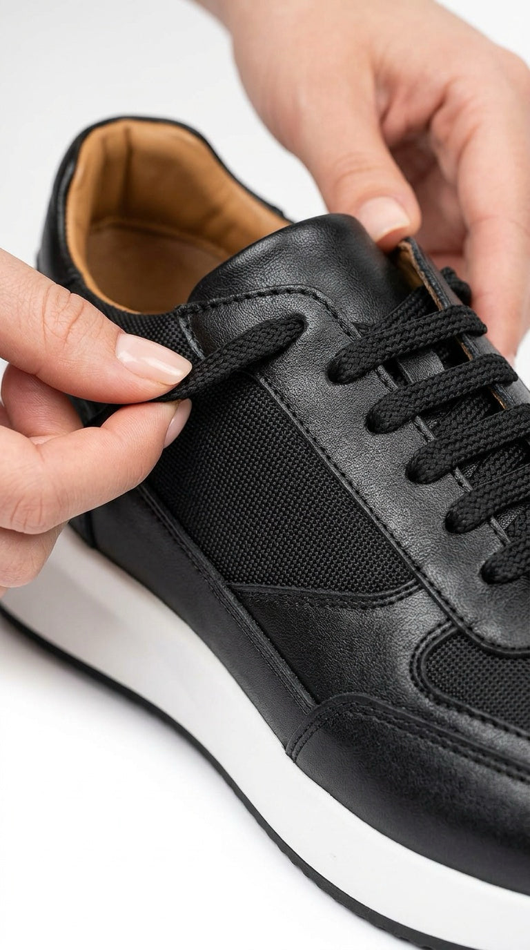 Leather & Knit Runner Sneaker - Black