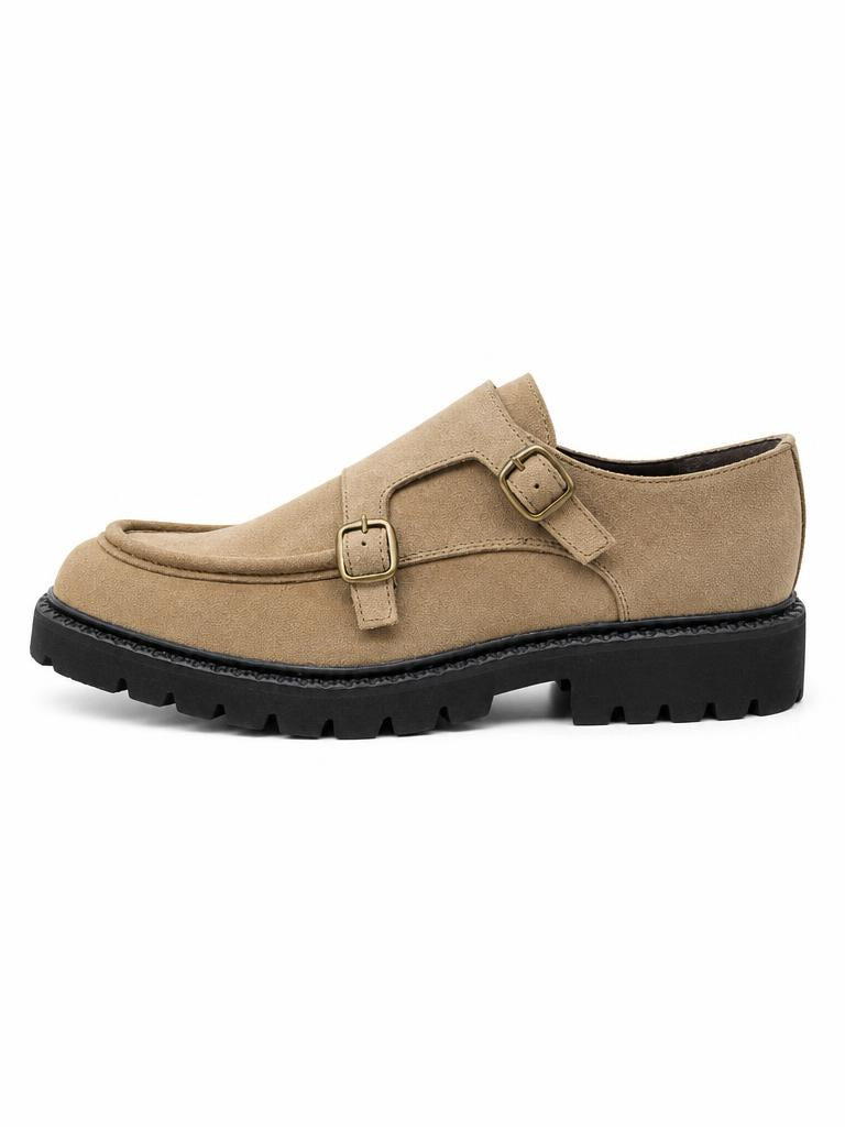 Suede Double Monk Strap Shoe - Sand
