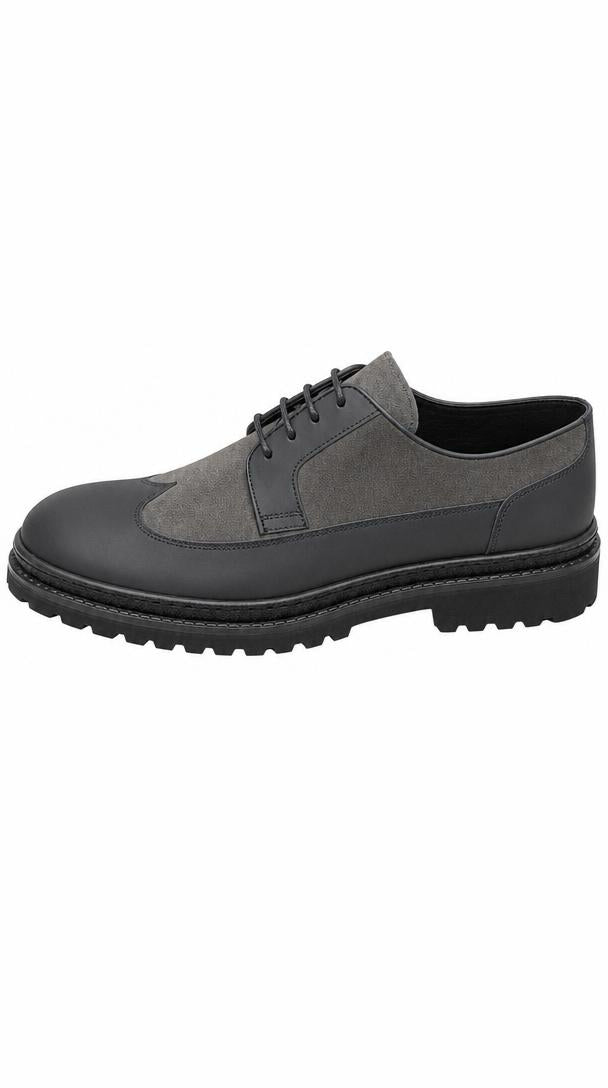Hybrid Leather & Suede Derby Shoe - Black/Grey