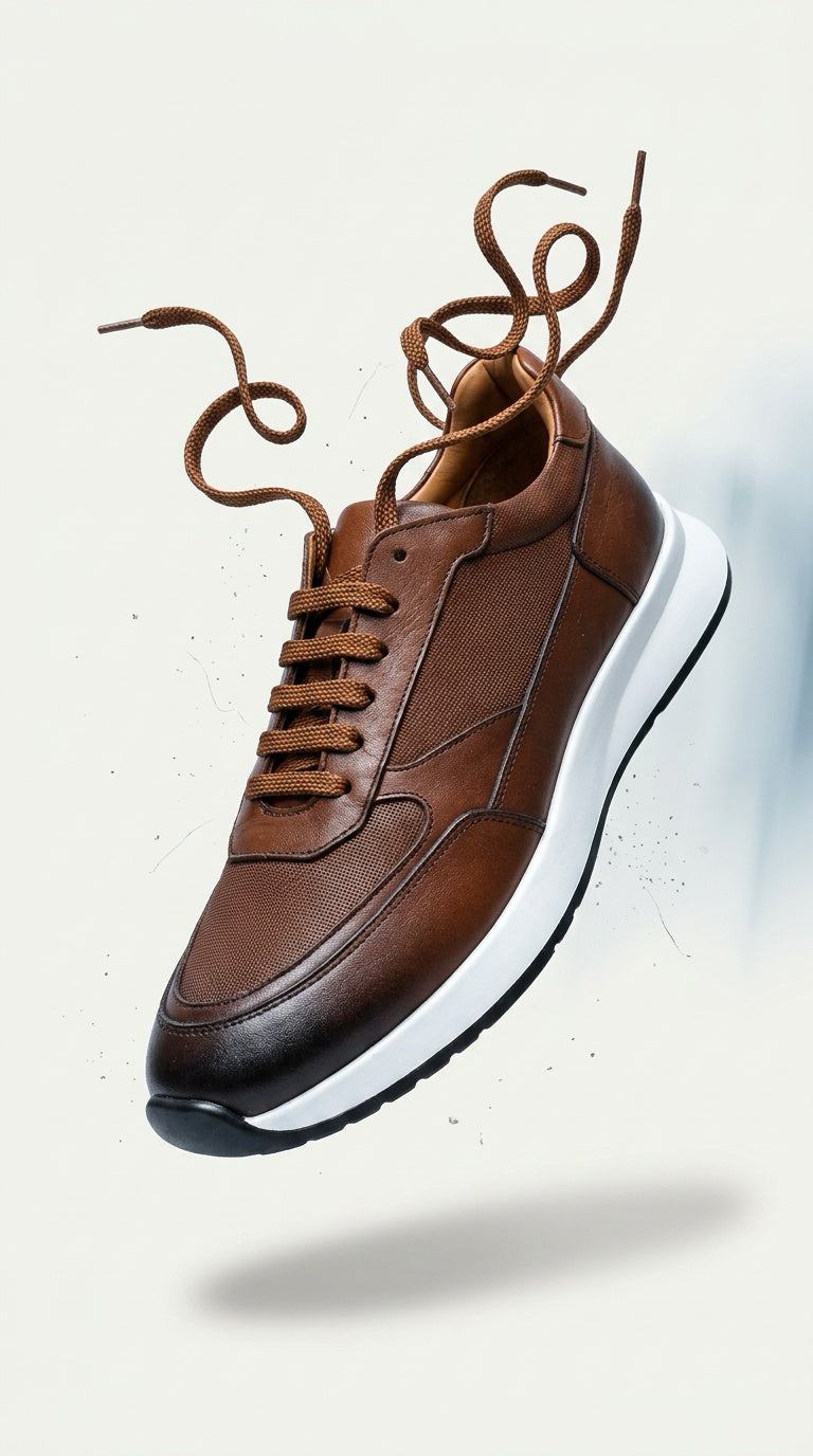 Leather & Knit Runner Sneaker - Taba