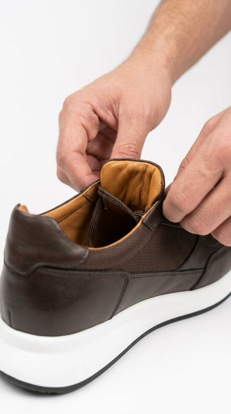 Leather & Knit Runner Sneaker - Dark Brown