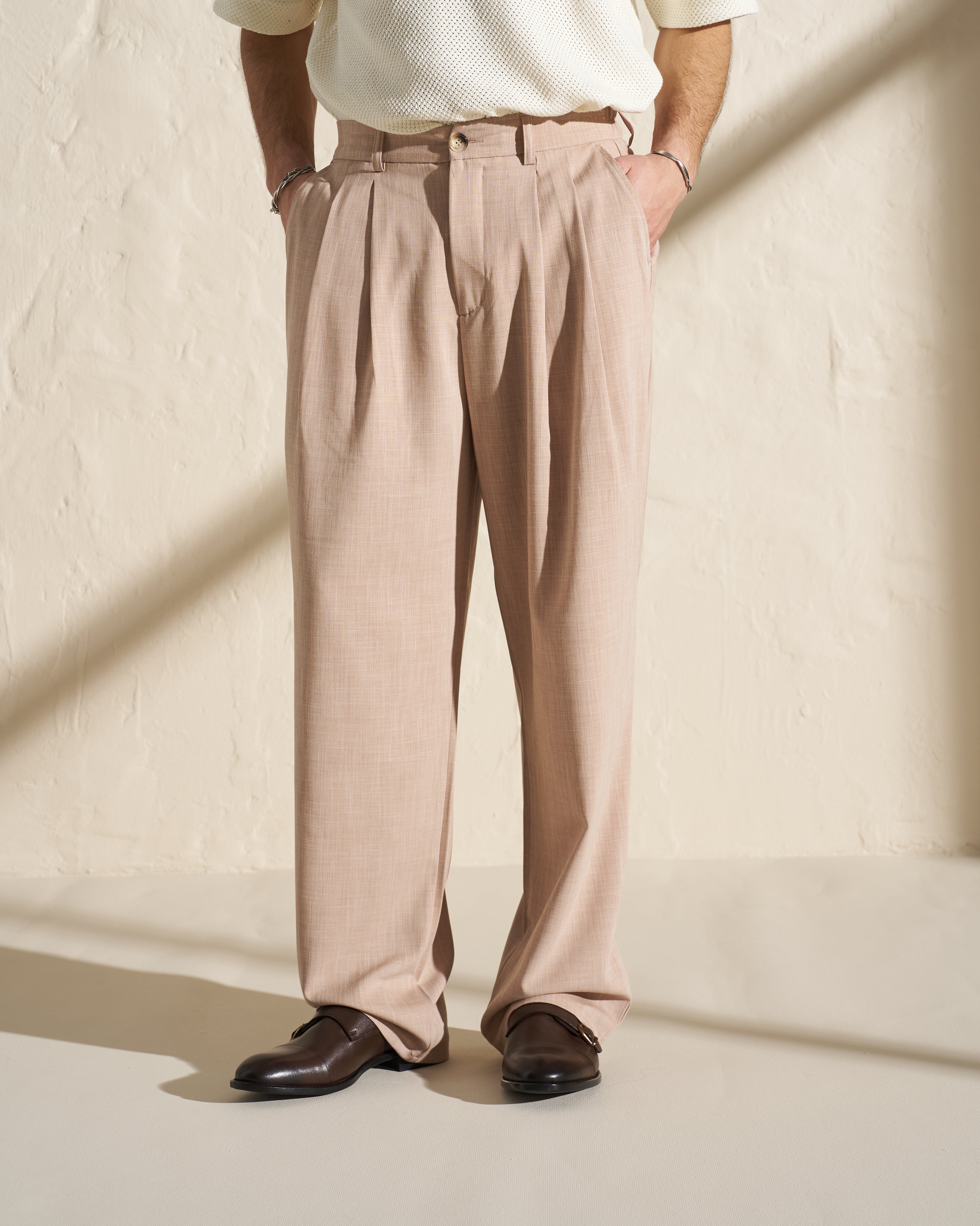 Pleated Trousers – Sand Beige