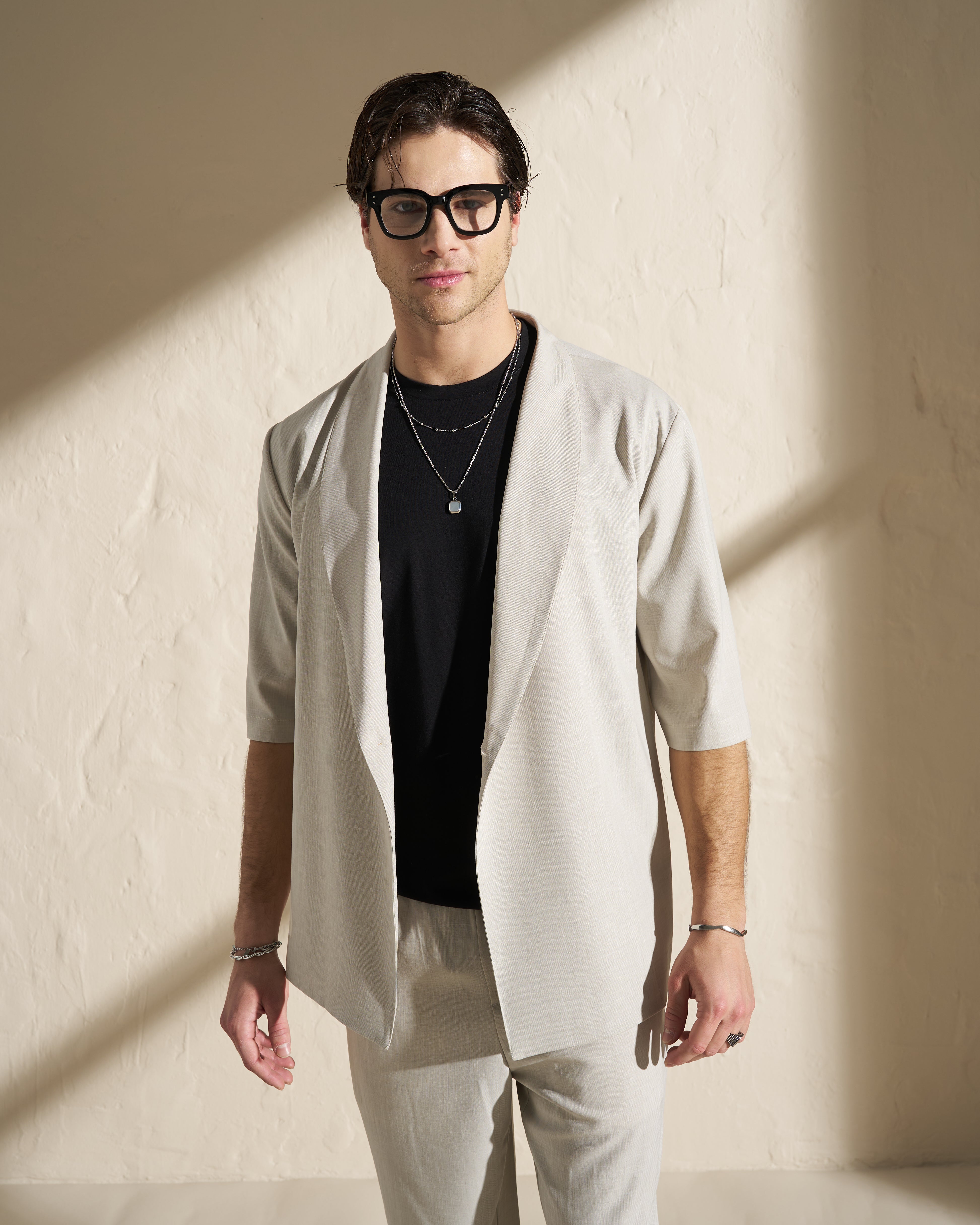 POSH Men’s Lightweight Single-Button Jacket – Beige