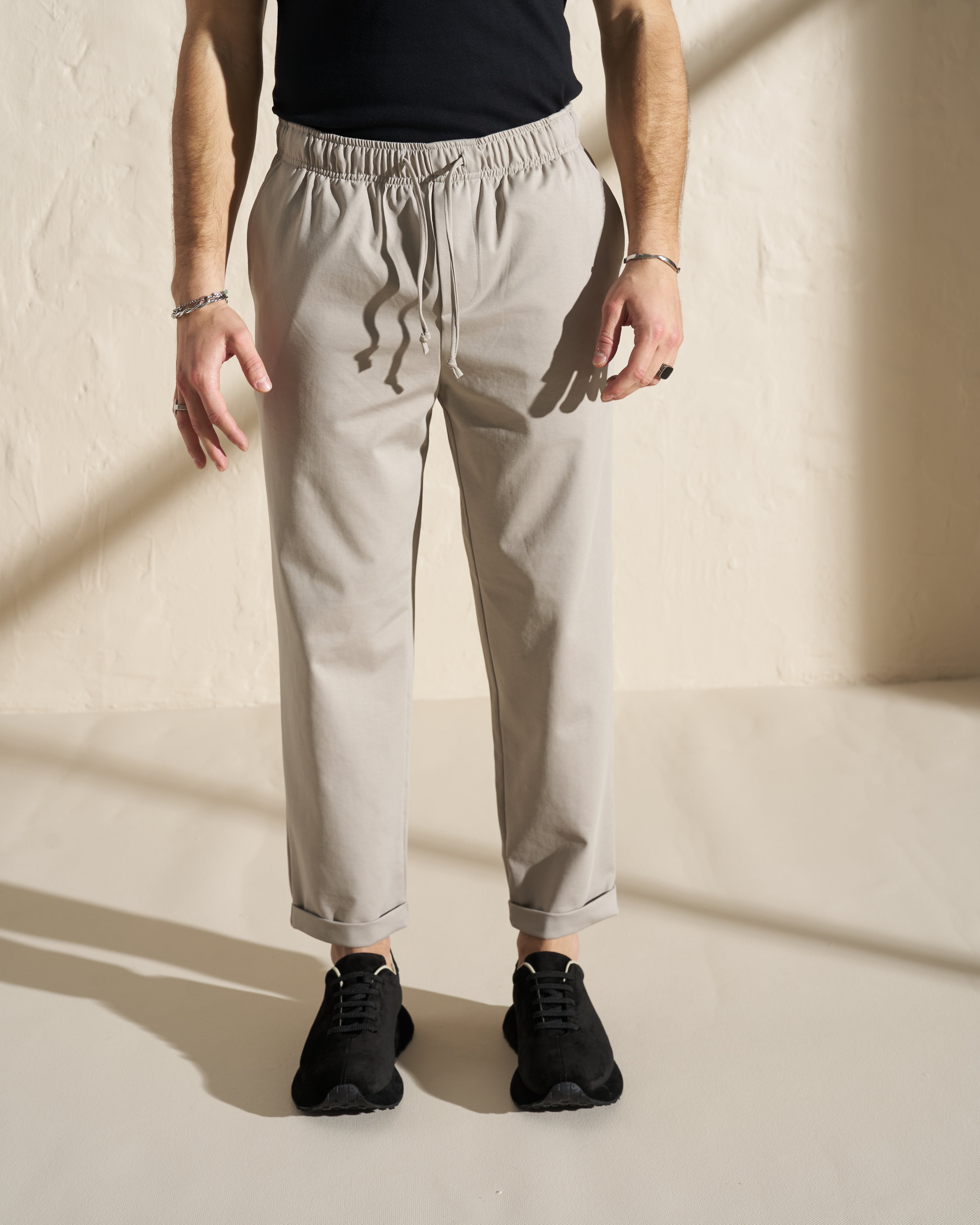Tapered Drawstring Trousers – Stone Beige
