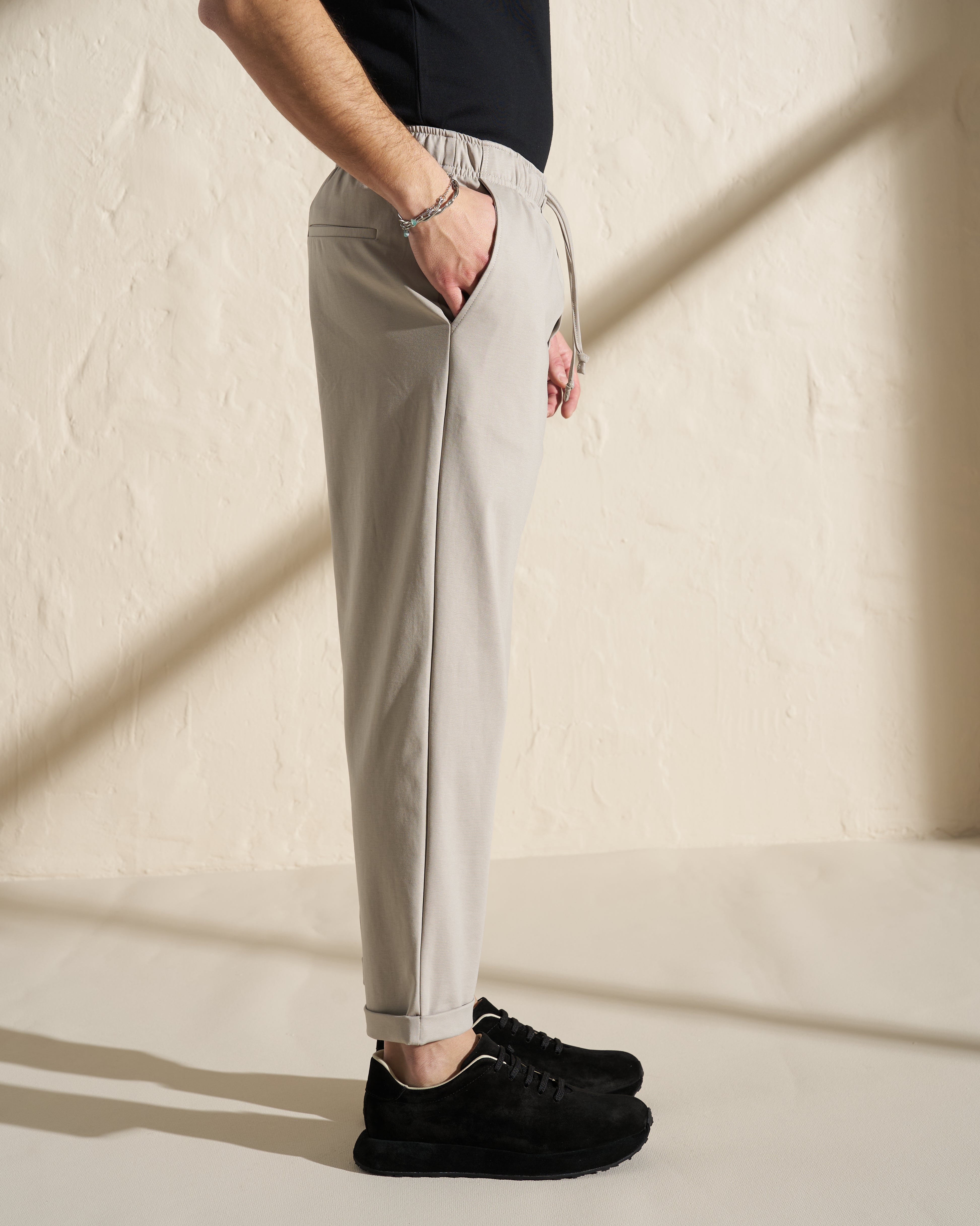 Tapered Drawstring Trousers – Stone Beige
