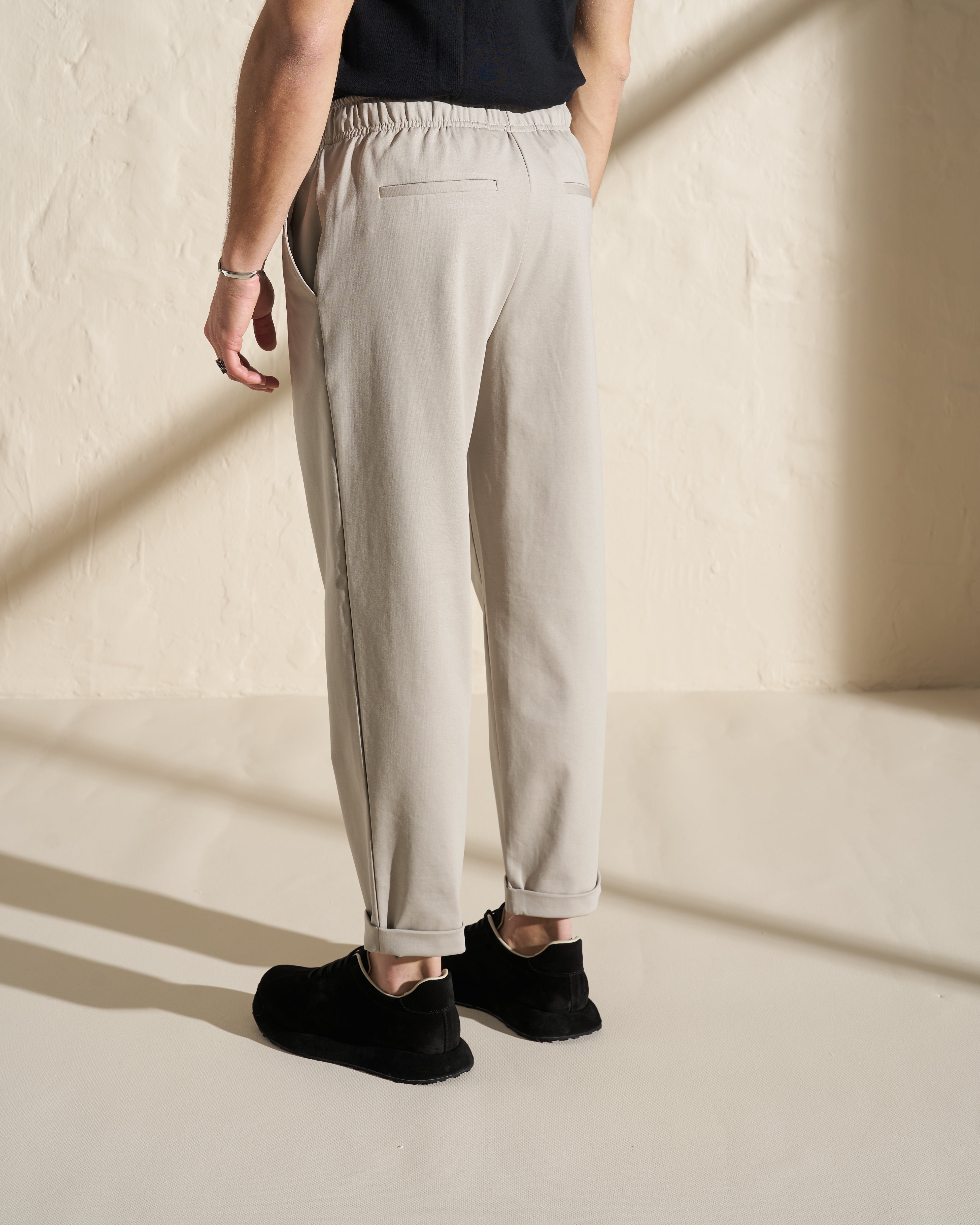 Tapered Drawstring Trousers – Stone Beige