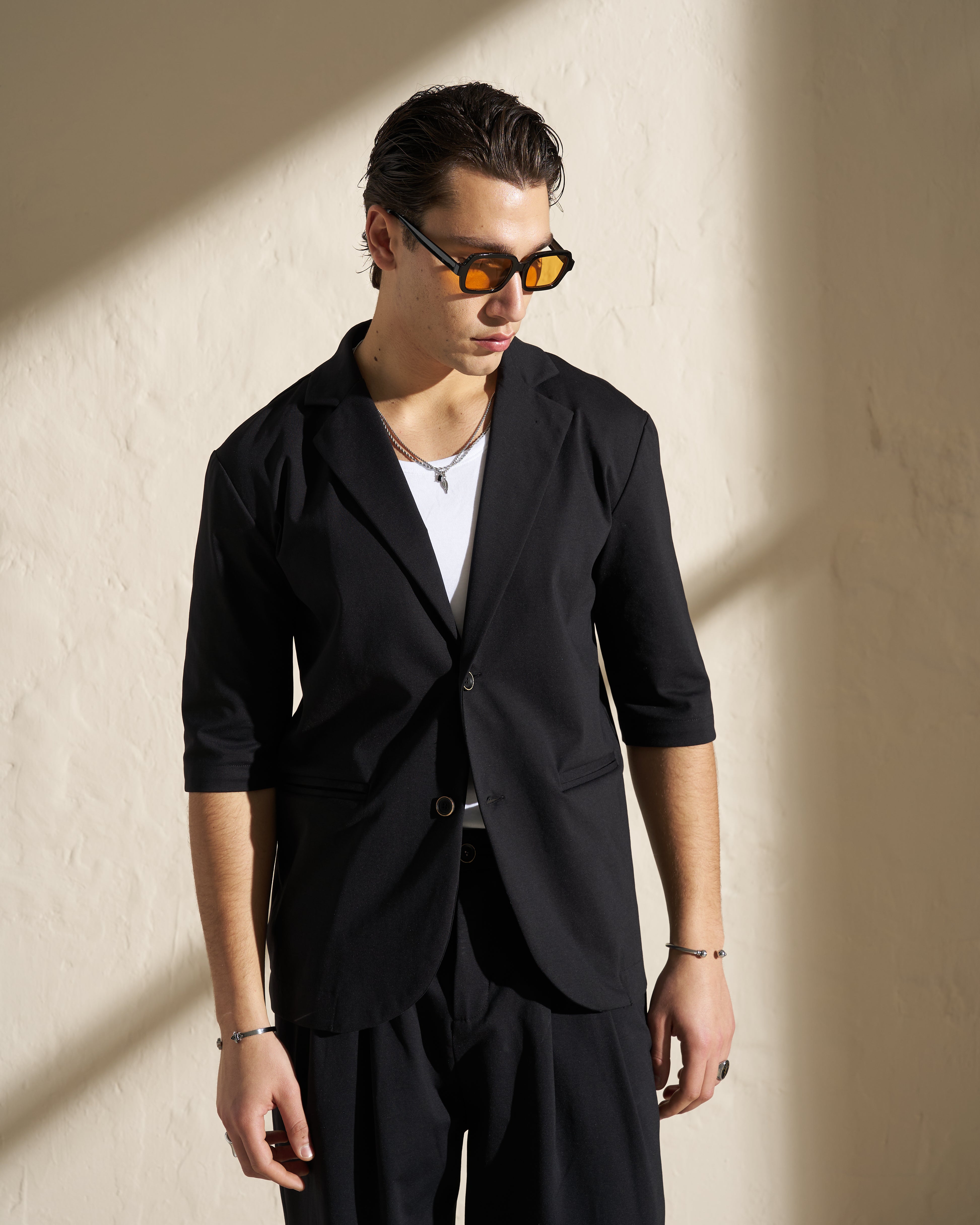 Short Sleeve Blazer Jacket – Black