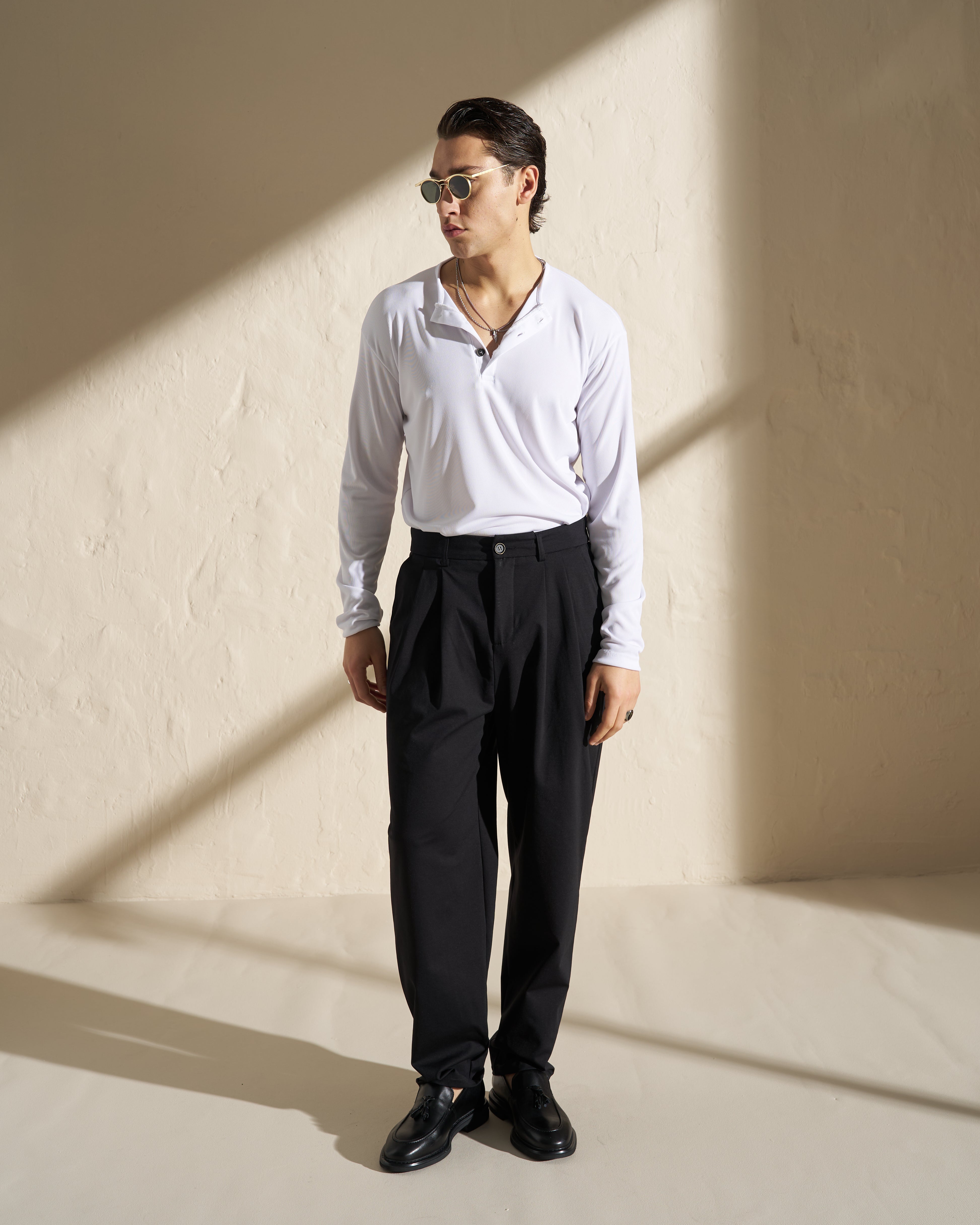 Long Sleeve Henley T-Shirt – White