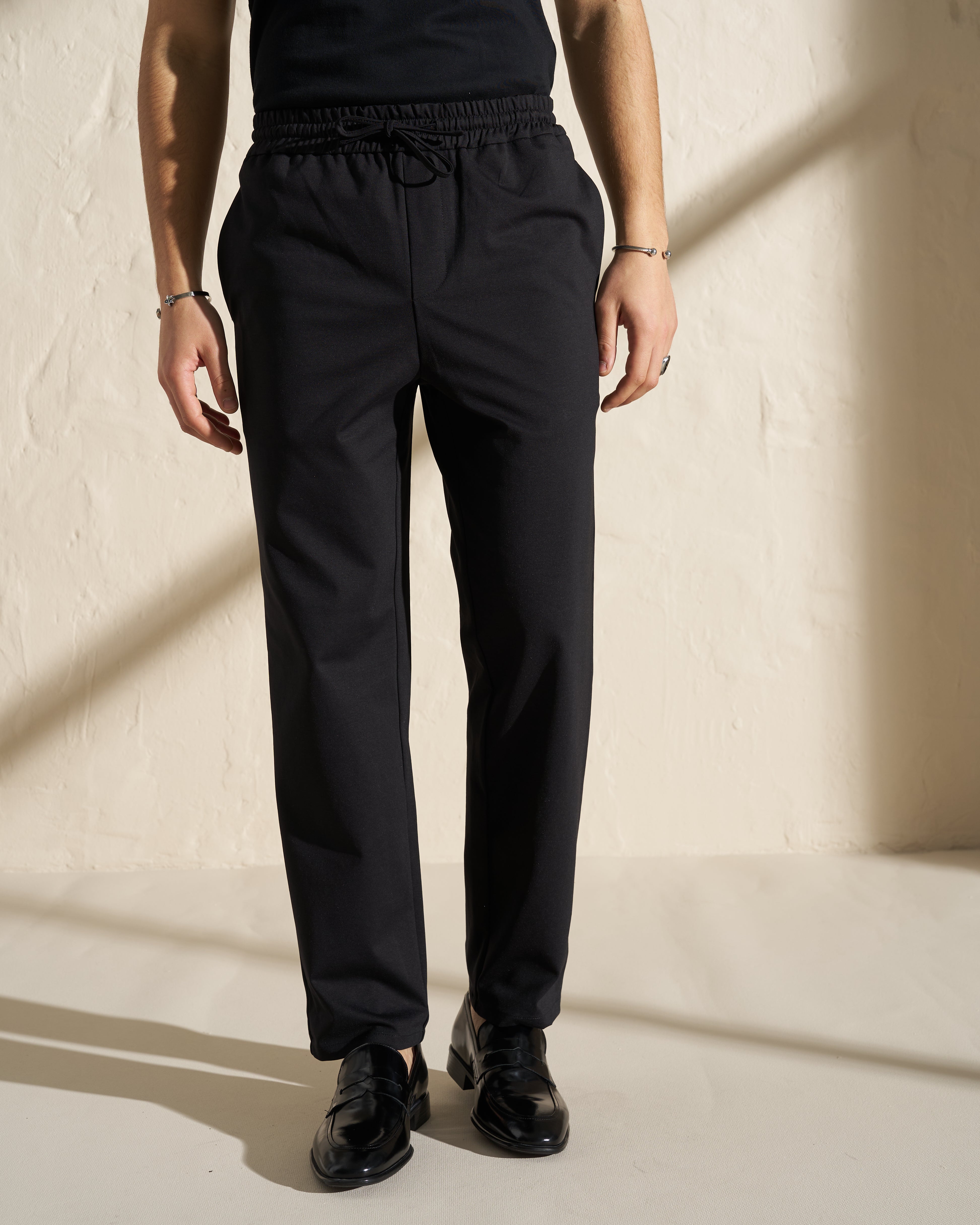 Tailored Drawstring Pants – Black