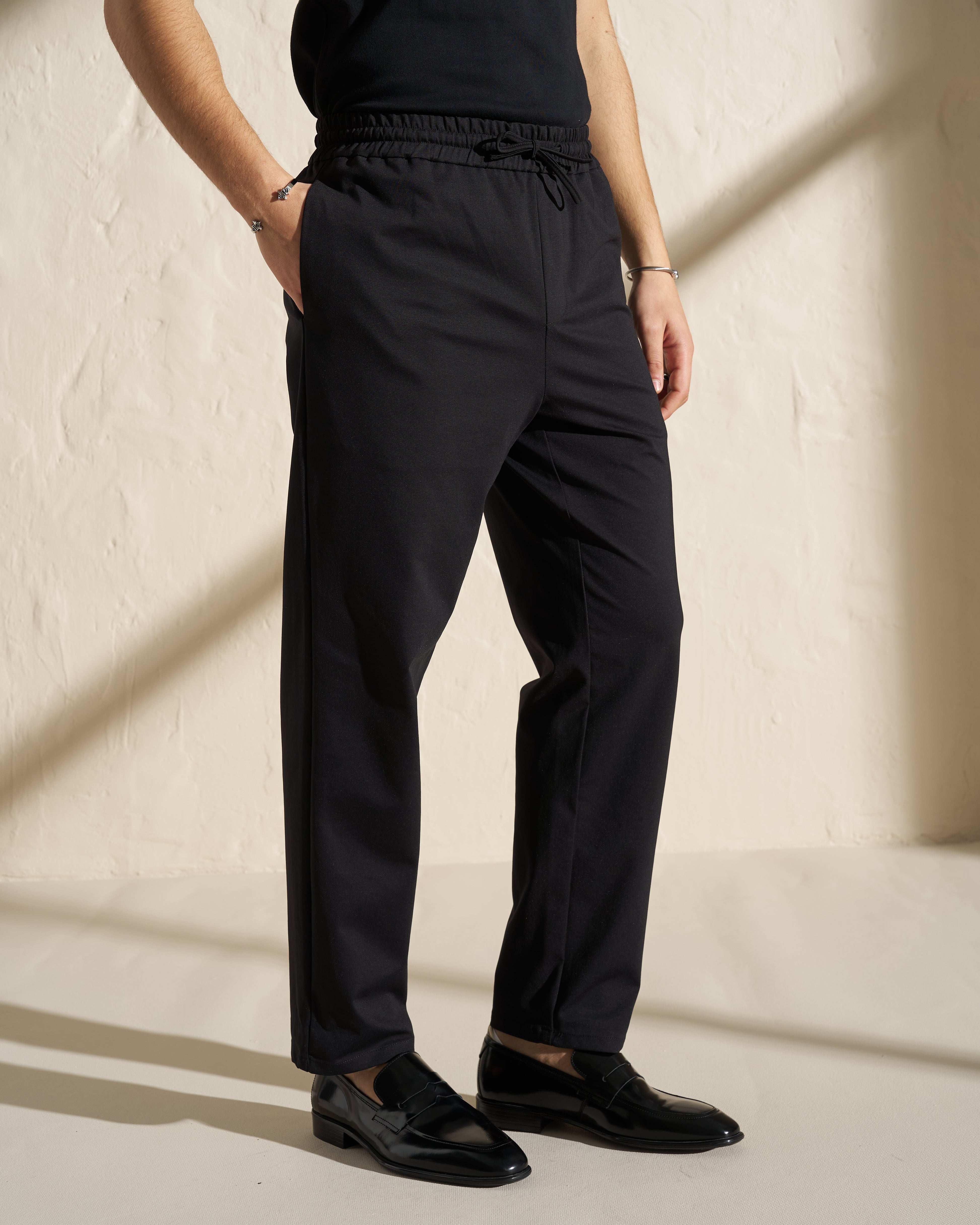Tailored Drawstring Pants – Black