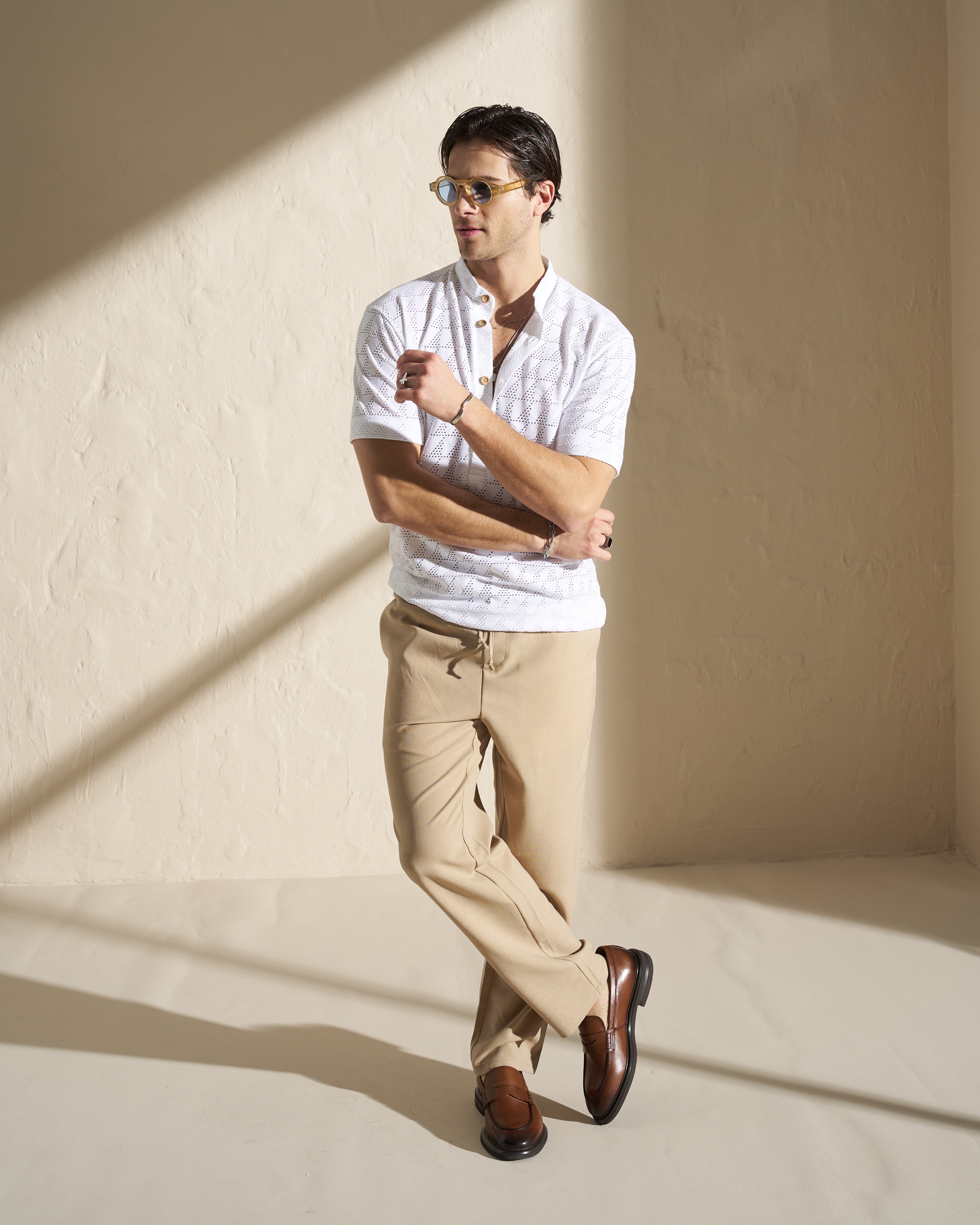 Drawstring Tailored Trousers – Beige