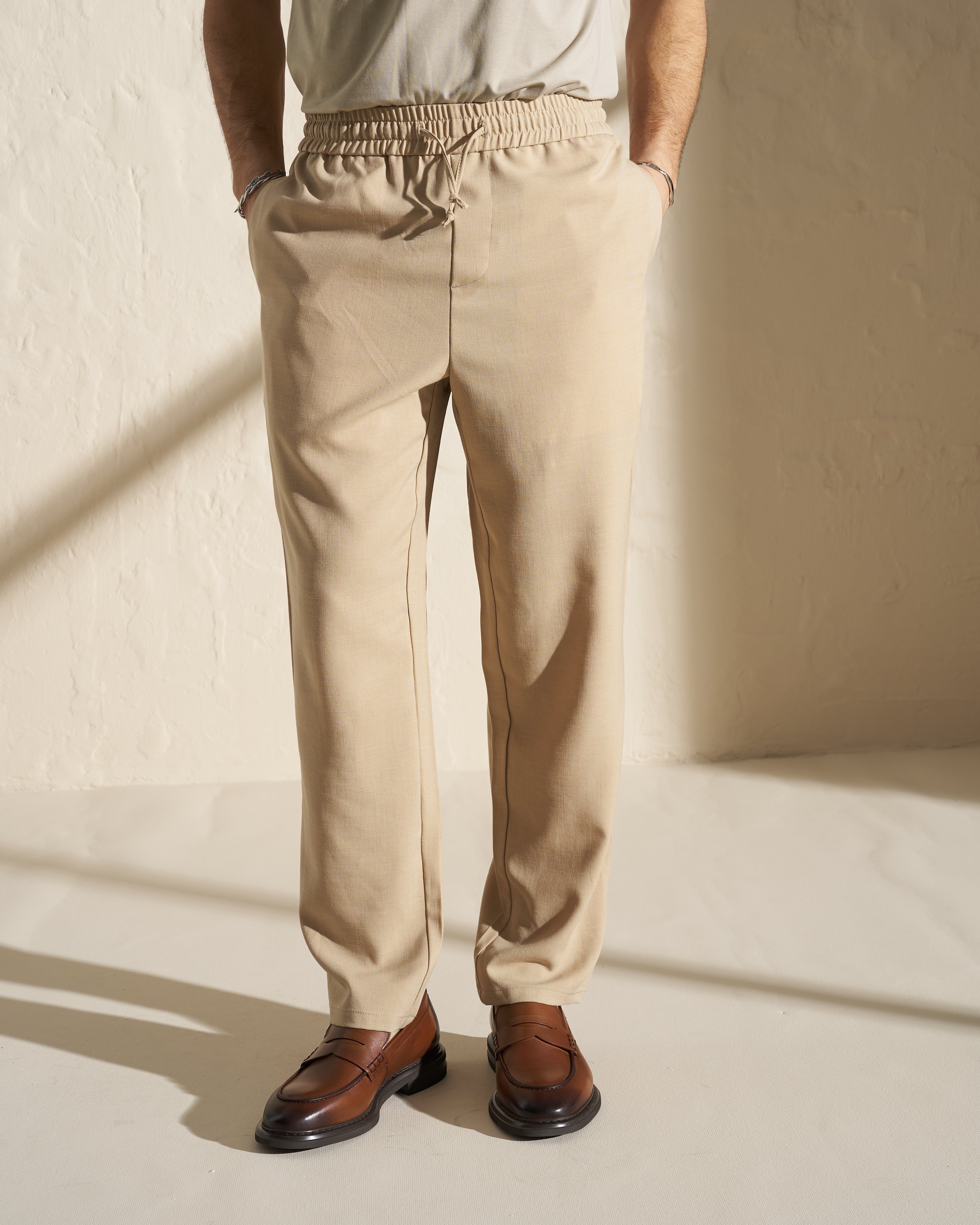 Drawstring Tailored Trousers – Beige