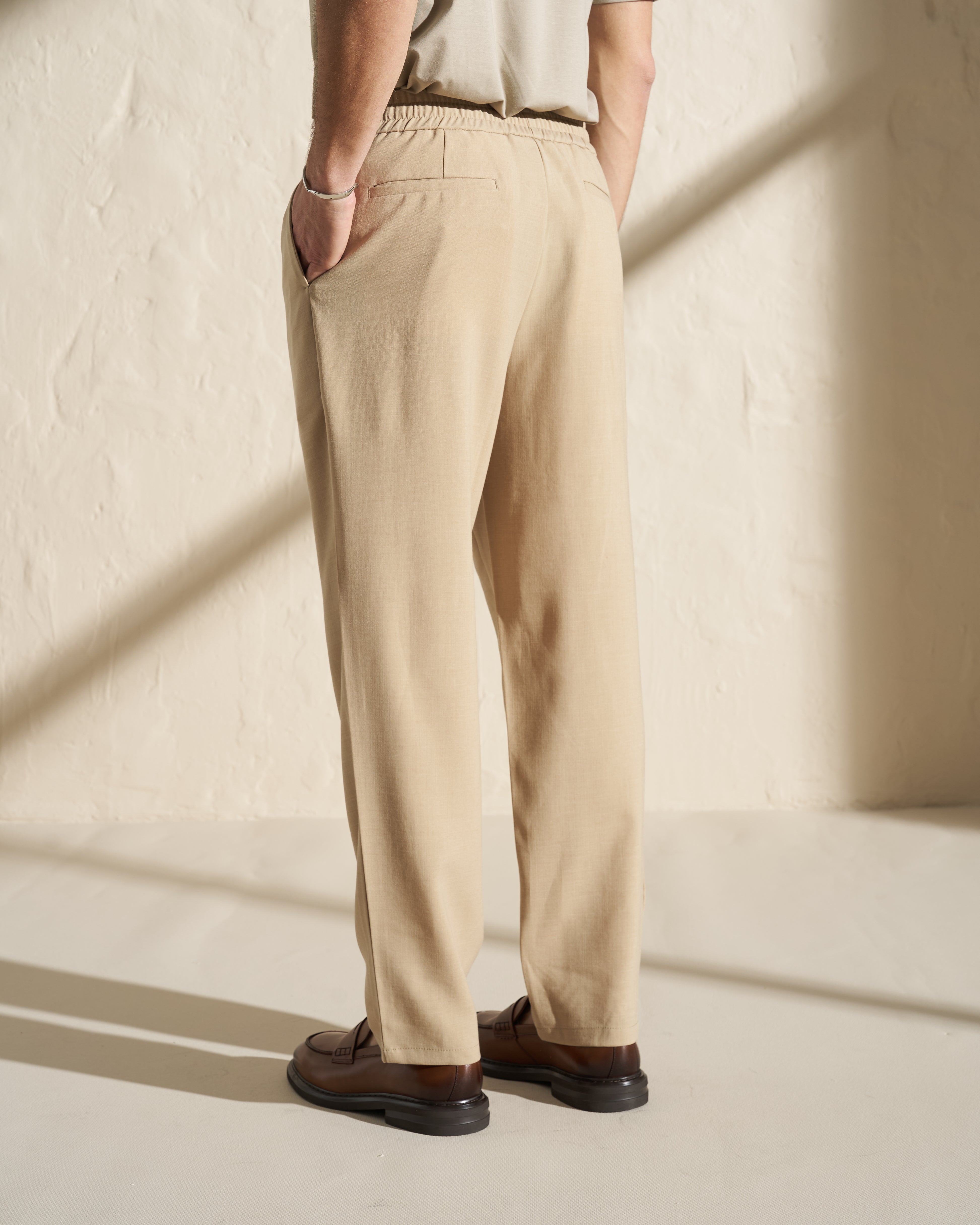 Drawstring Tailored Trousers – Beige