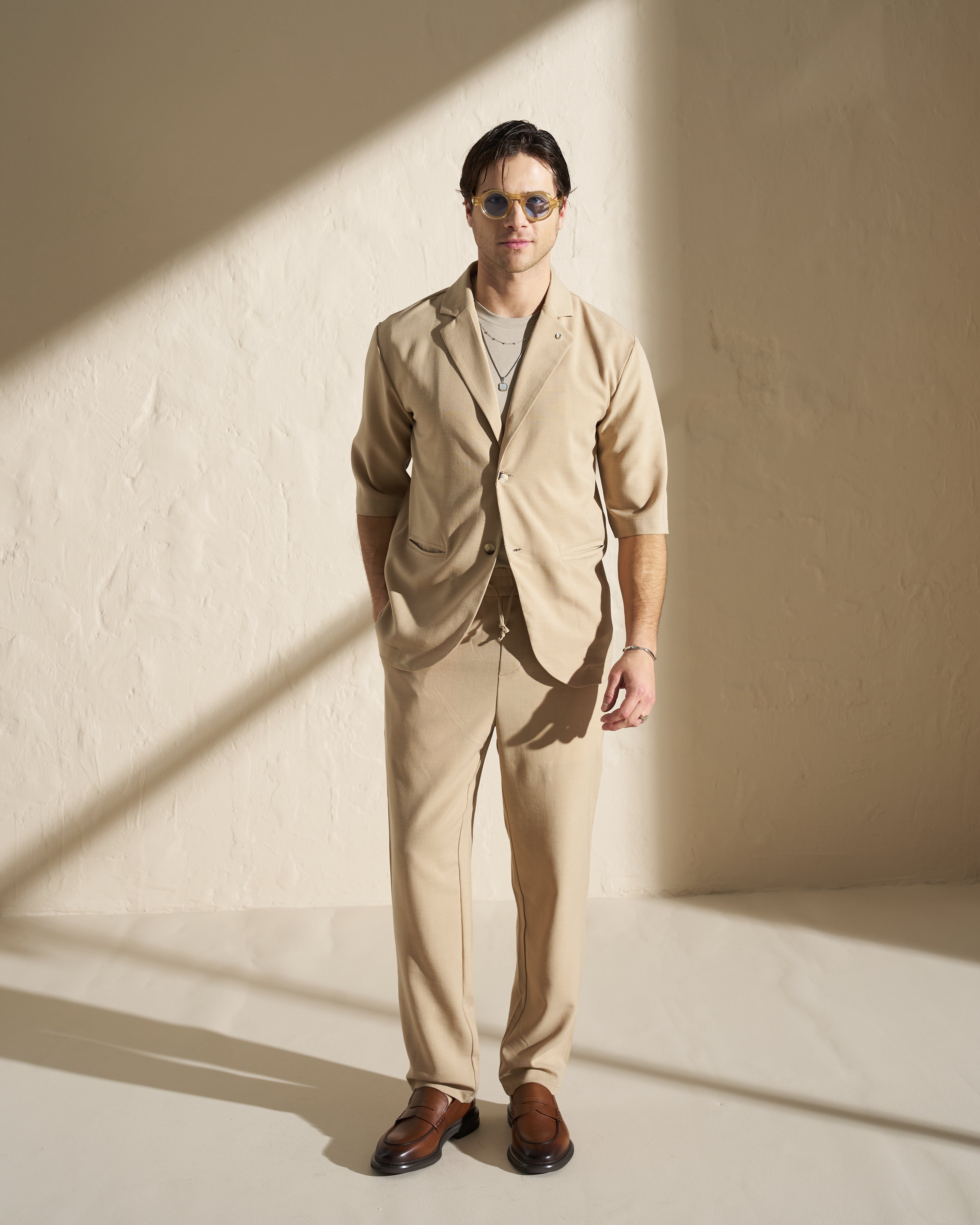 Short Sleeve Tailored Blazer – Beige