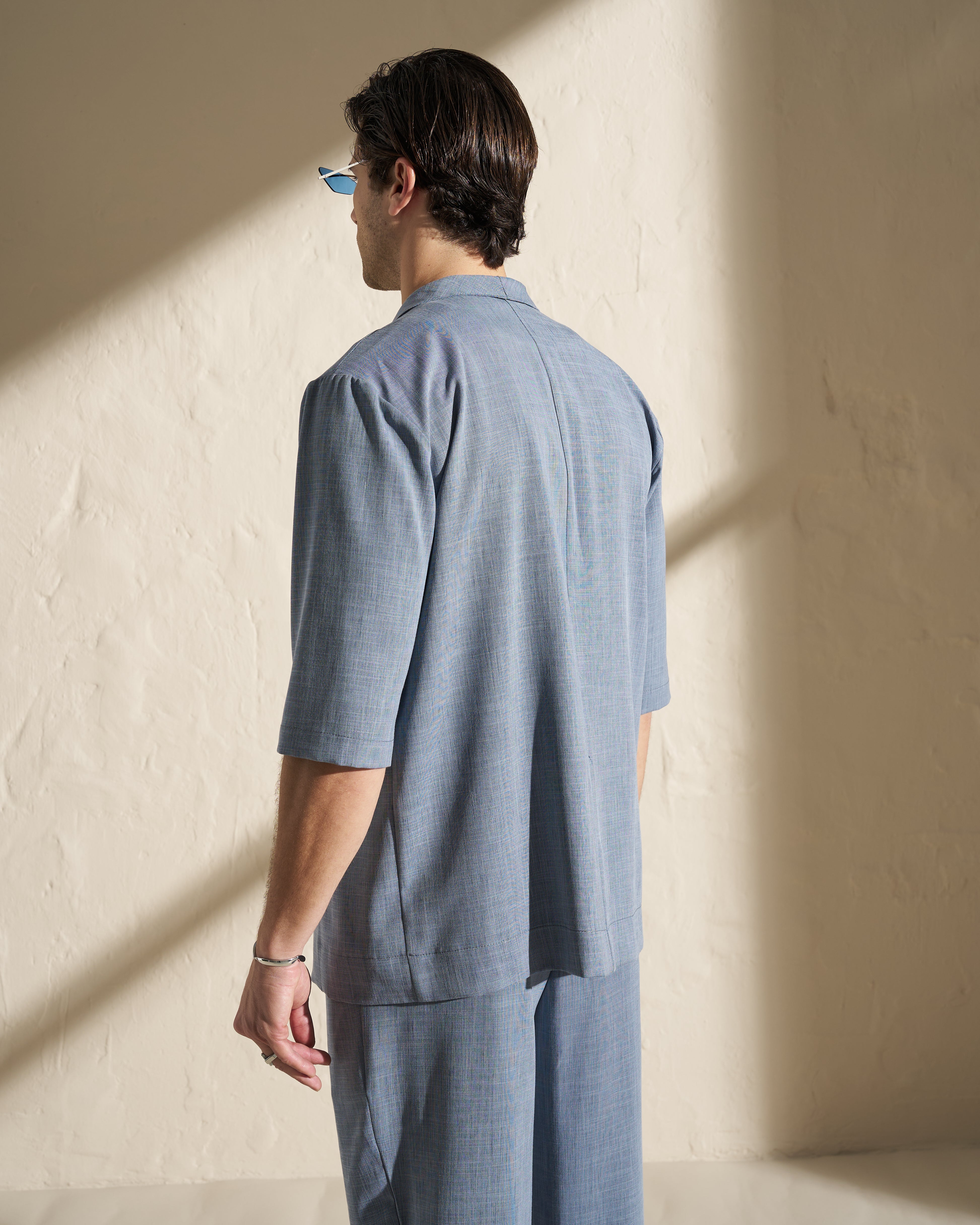 One-Button Short Sleeve Kimono Jacket – Blue