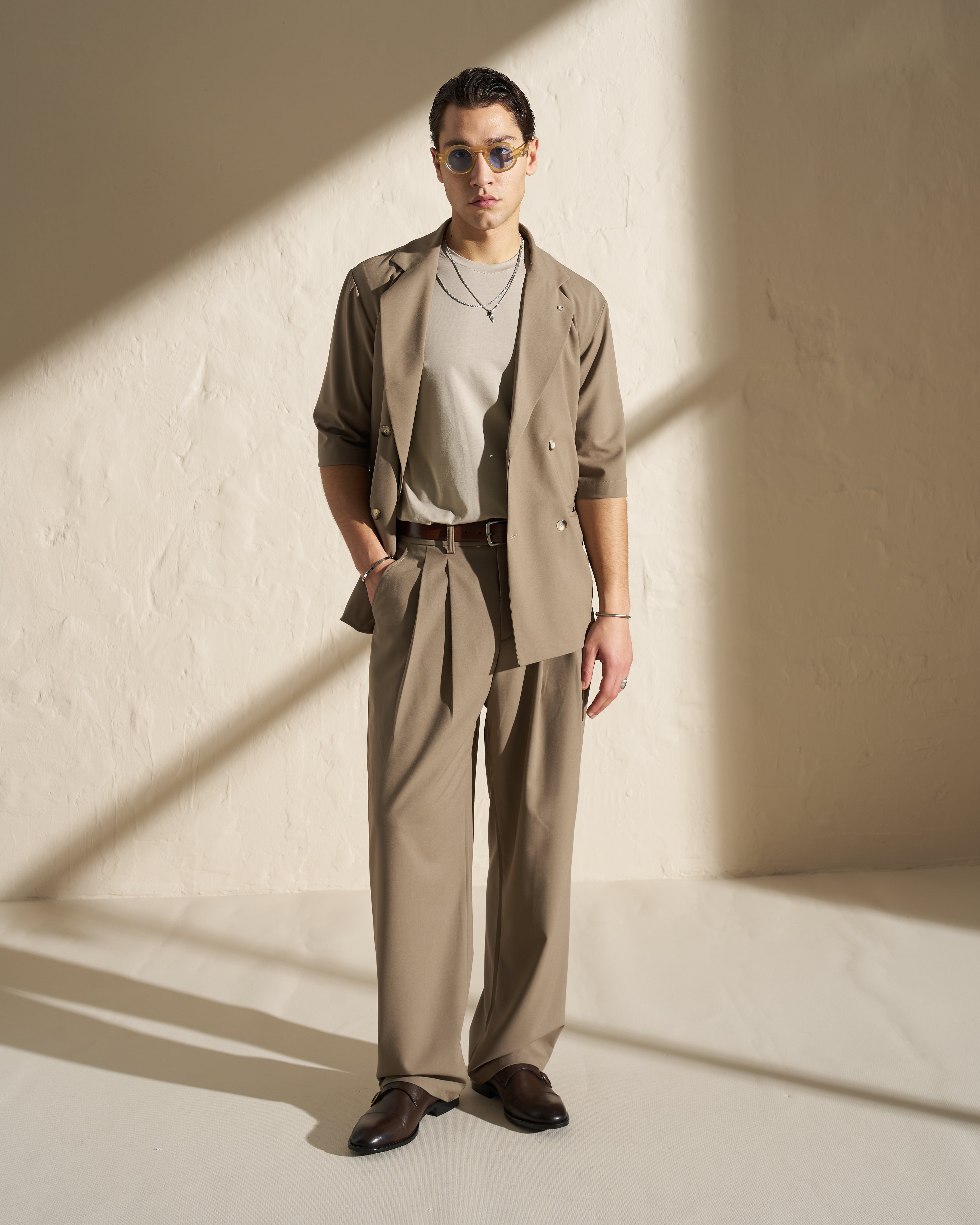 Tailored Pleated Trousers – Taupe