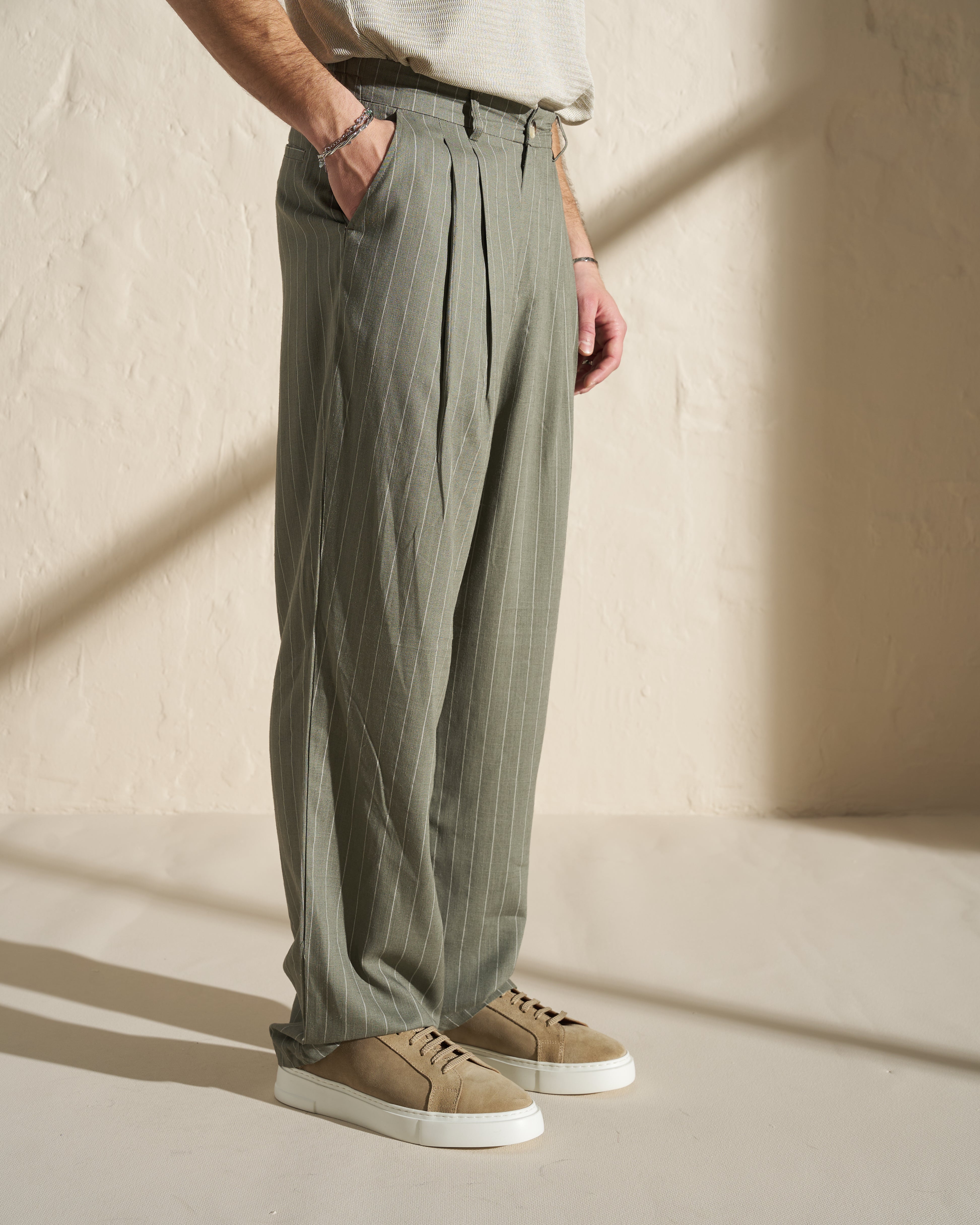Pinstripe Pleated Trousers