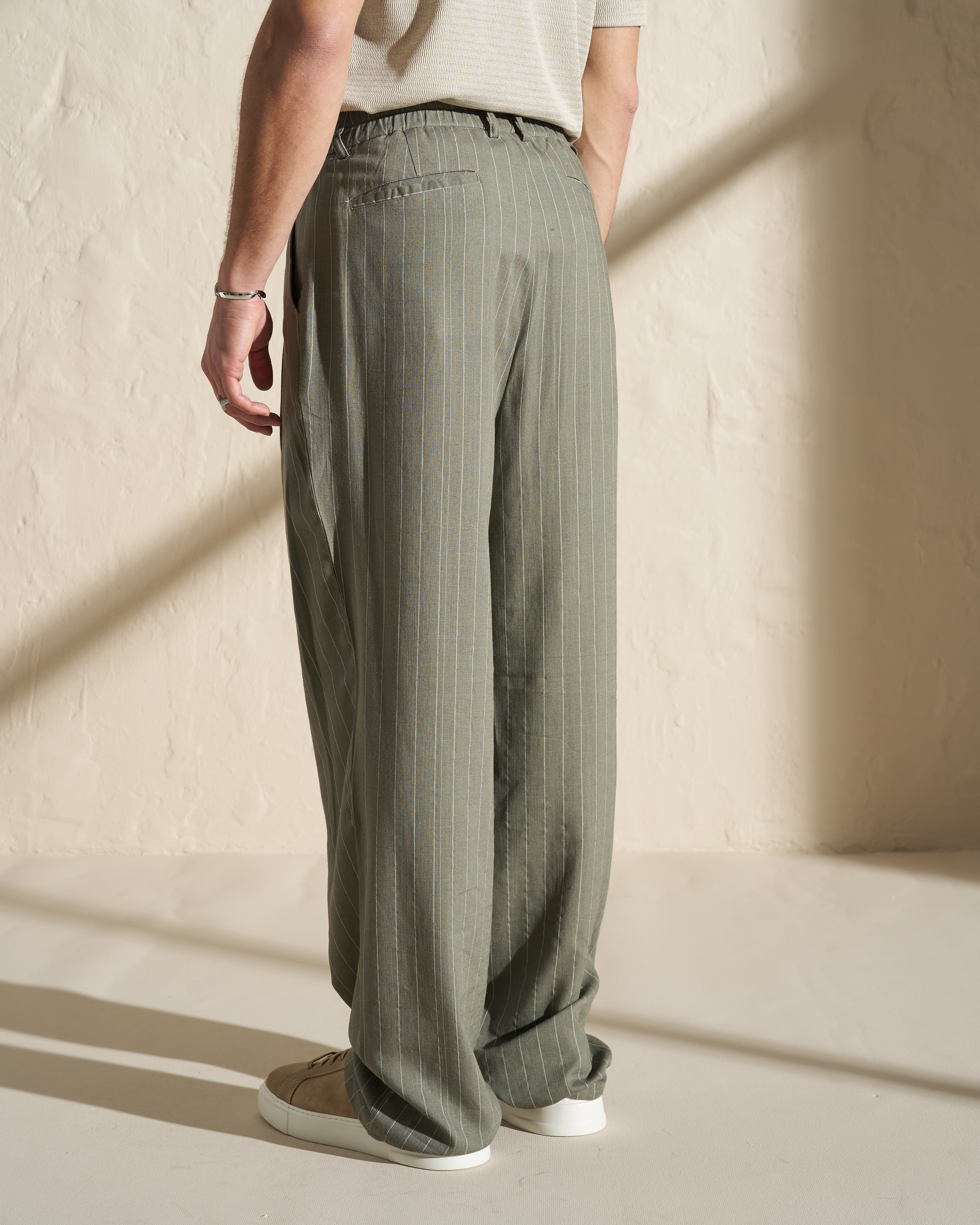 Pinstripe Pleated Trousers