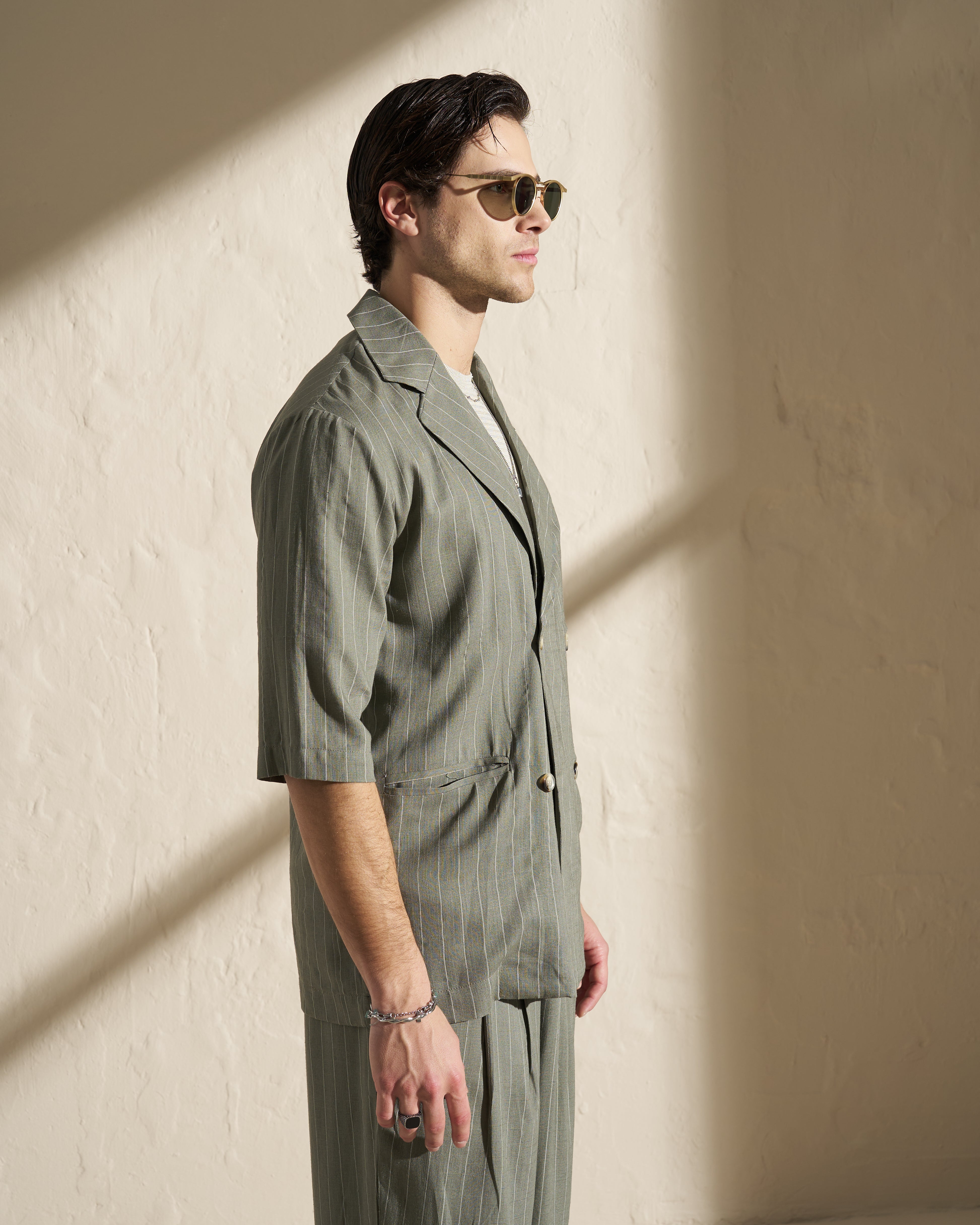 Lightweight Double-Breasted Pinstripe Blazer