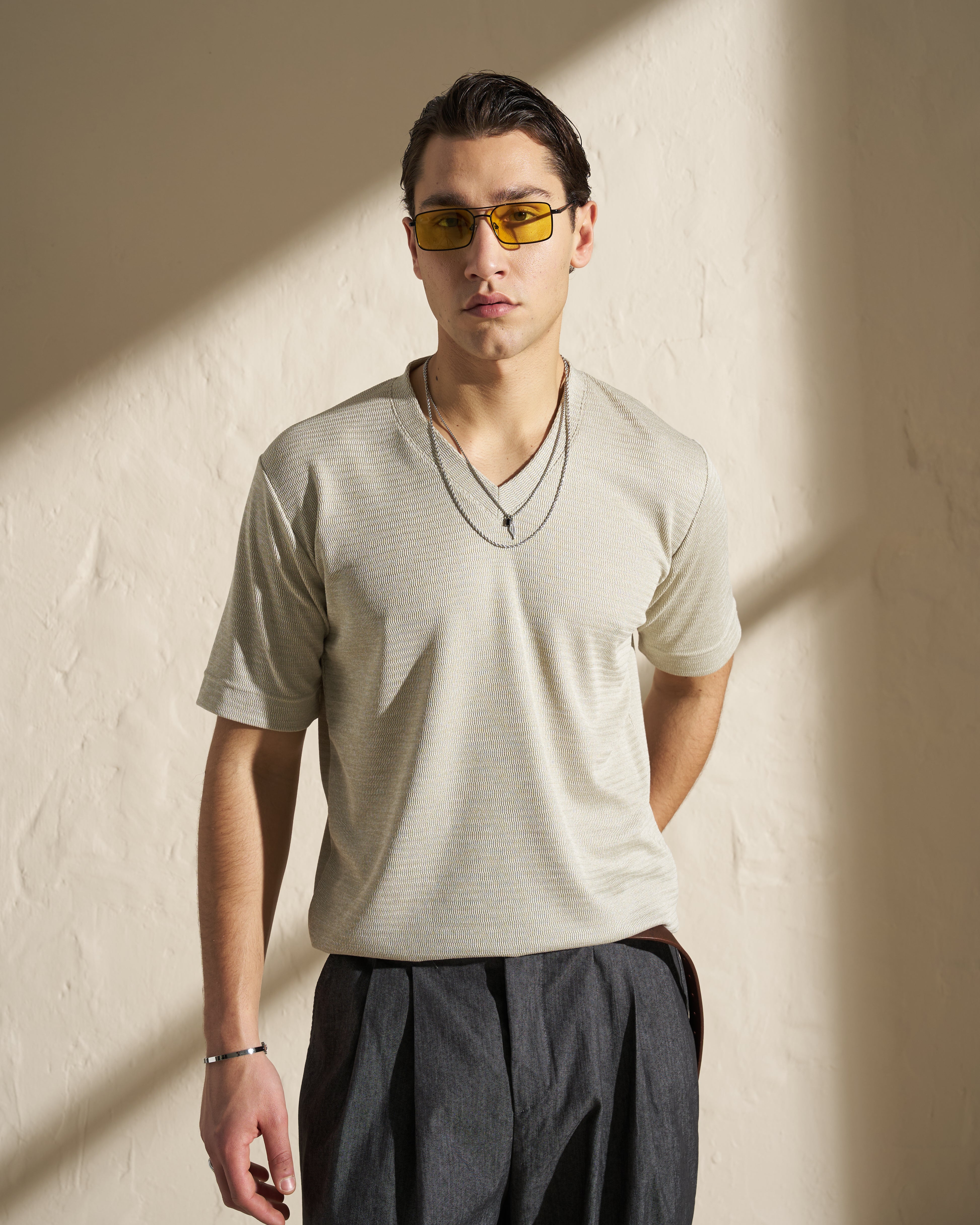 Knitted V-Neck T-Shirt