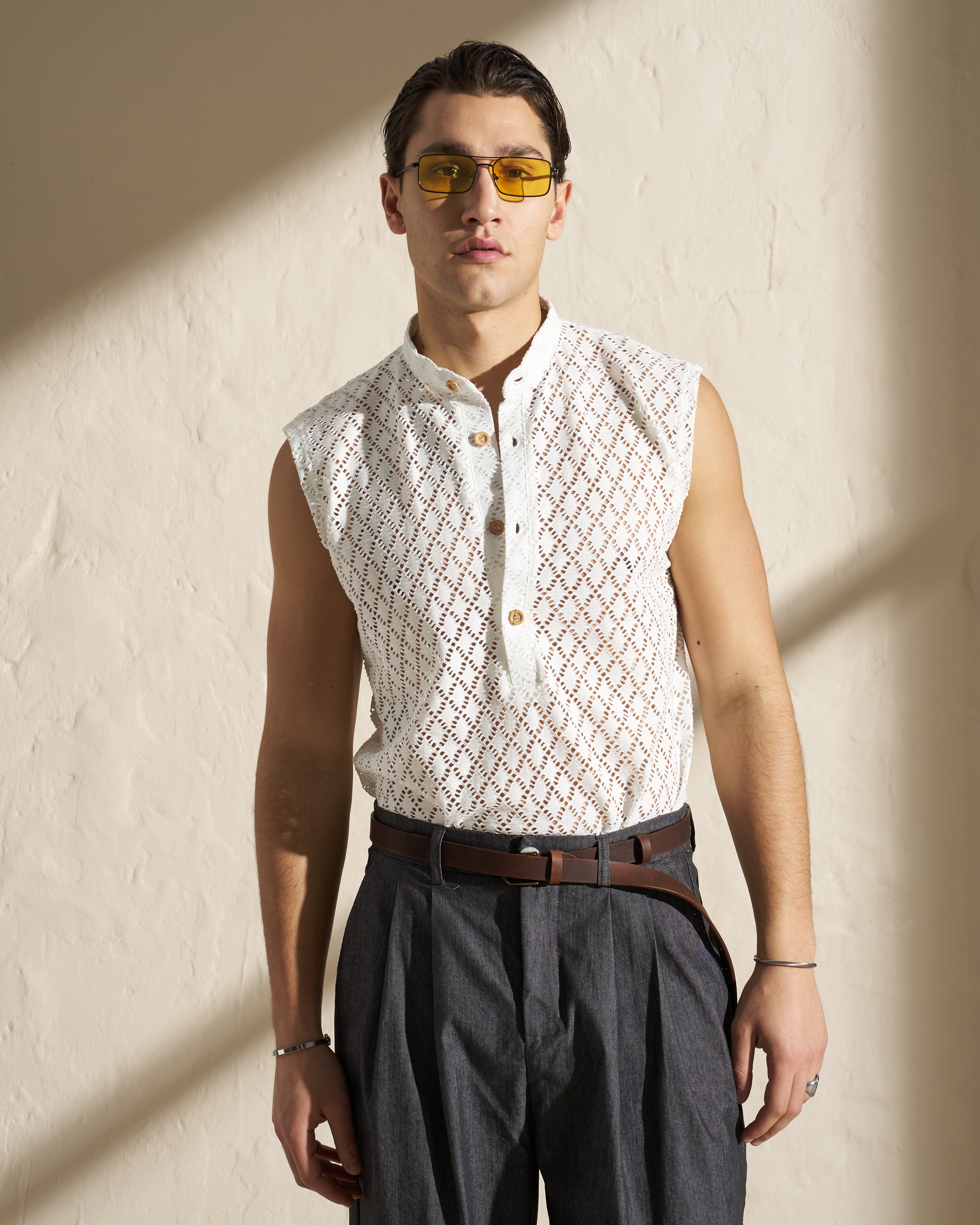 Sleeveless Textured Knit Shirt