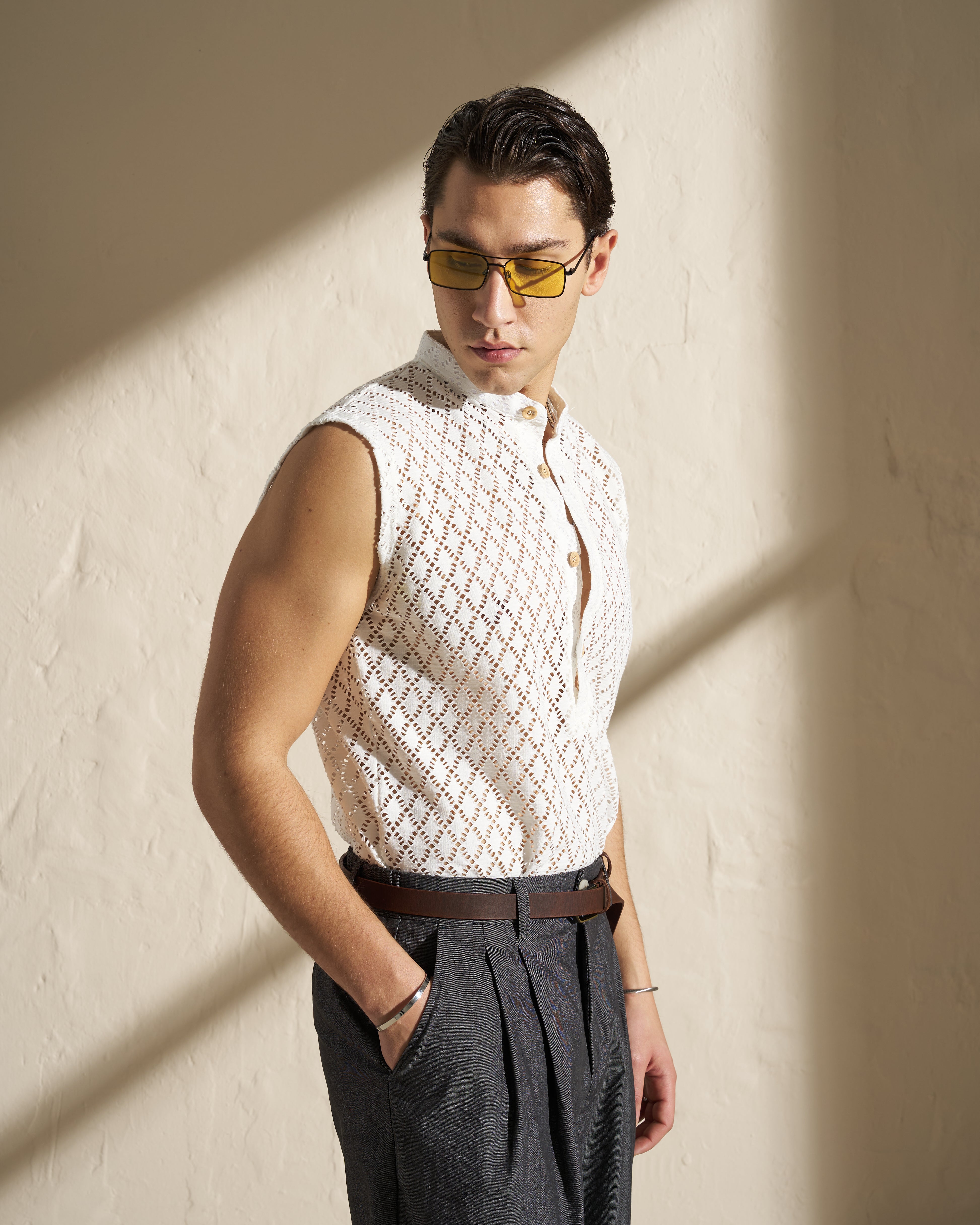 Sleeveless Textured Knit Shirt