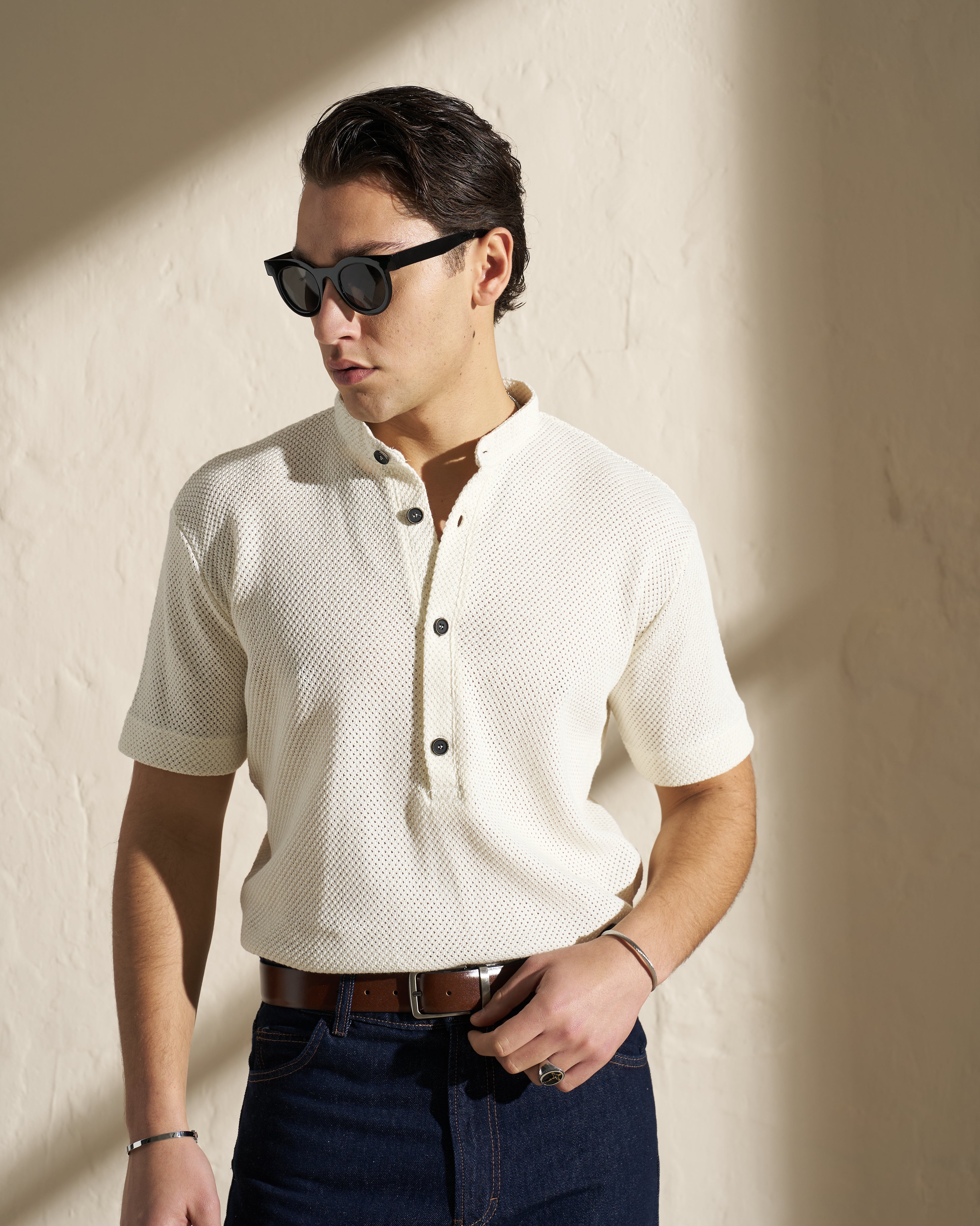 Textured Knit Short-Sleeve Shirt