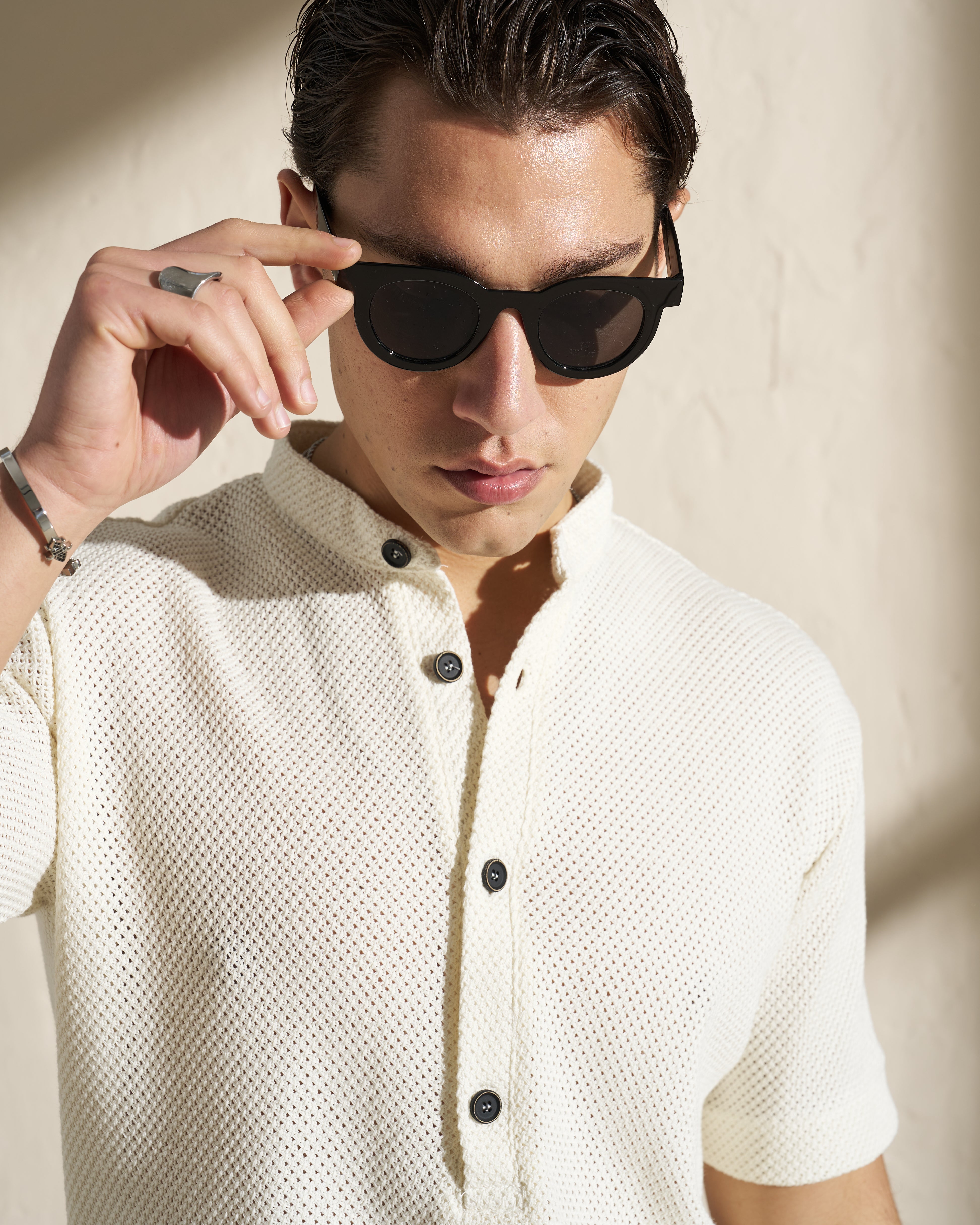 Textured Knit Short-Sleeve Shirt