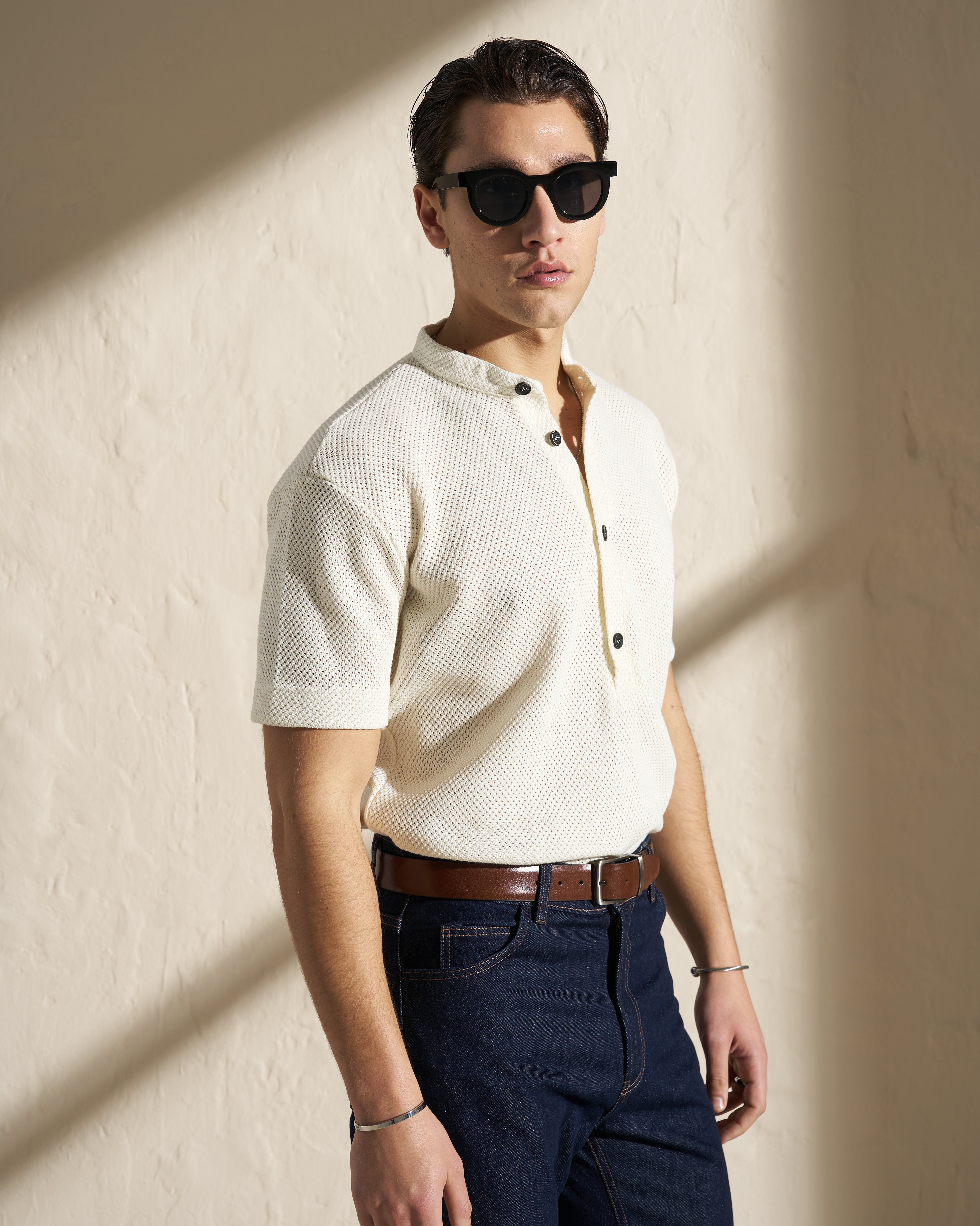 Textured Knit Short-Sleeve Shirt