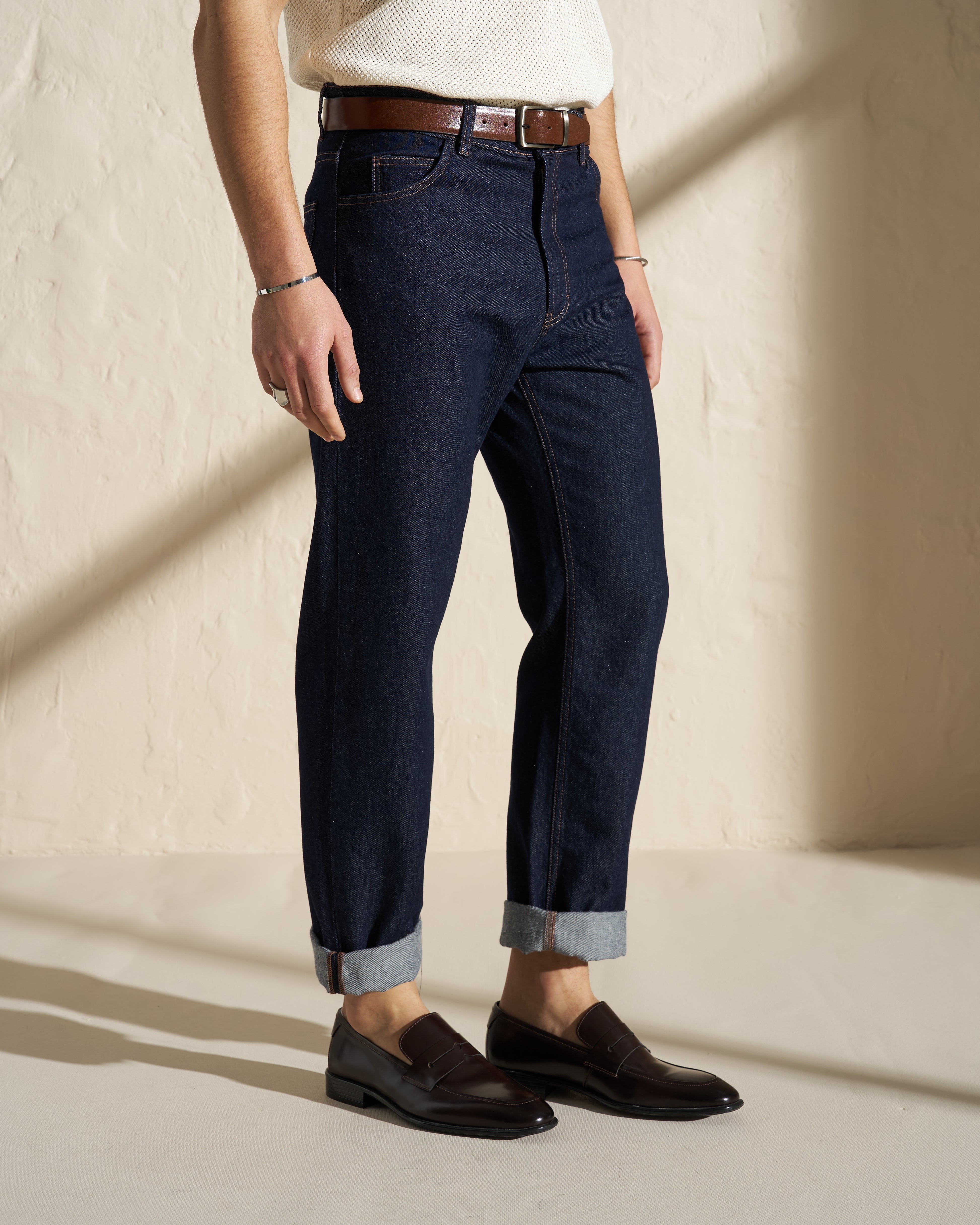 Straight-Leg Raw Denim Jeans