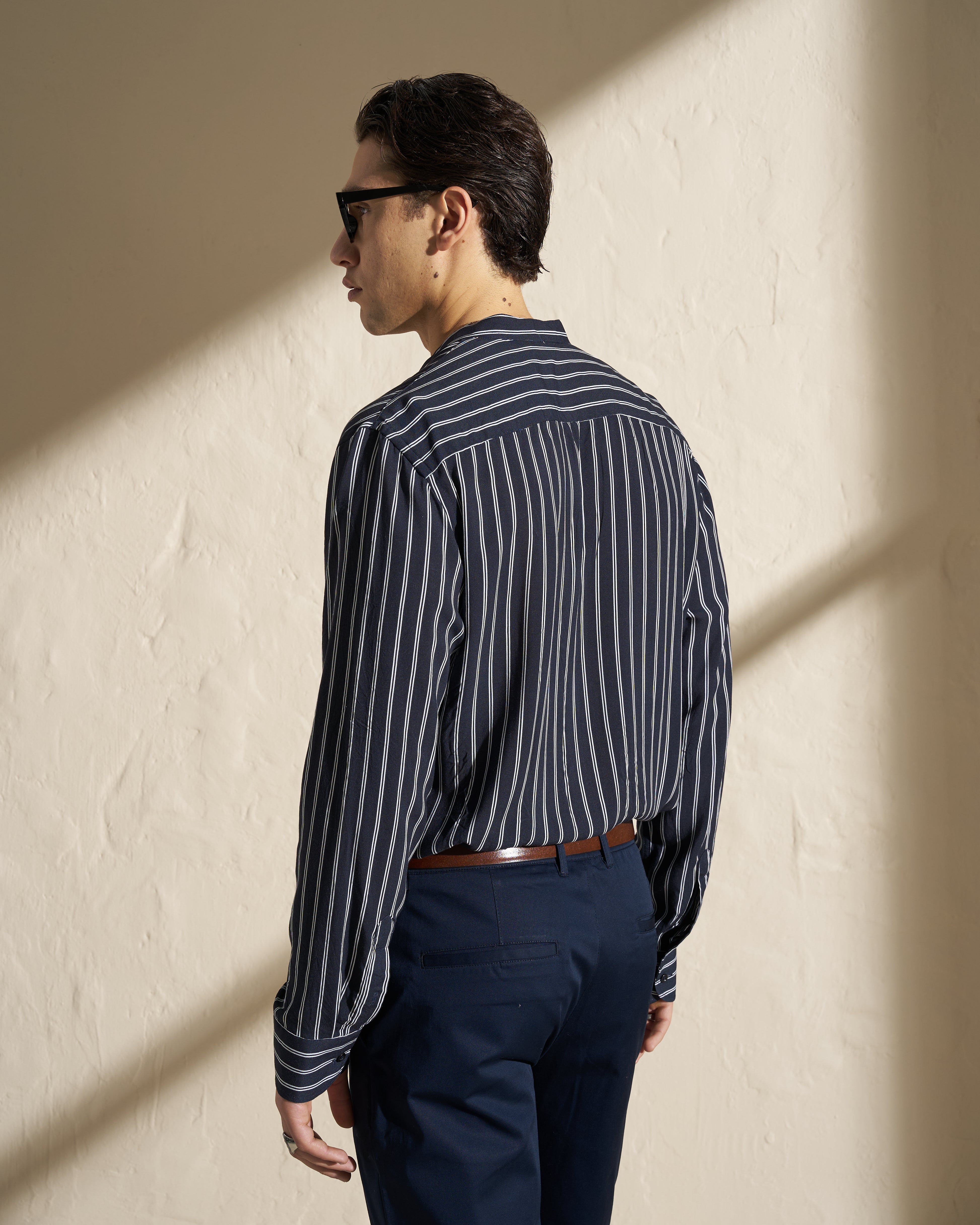 Striped Mandarin Collar Shirt